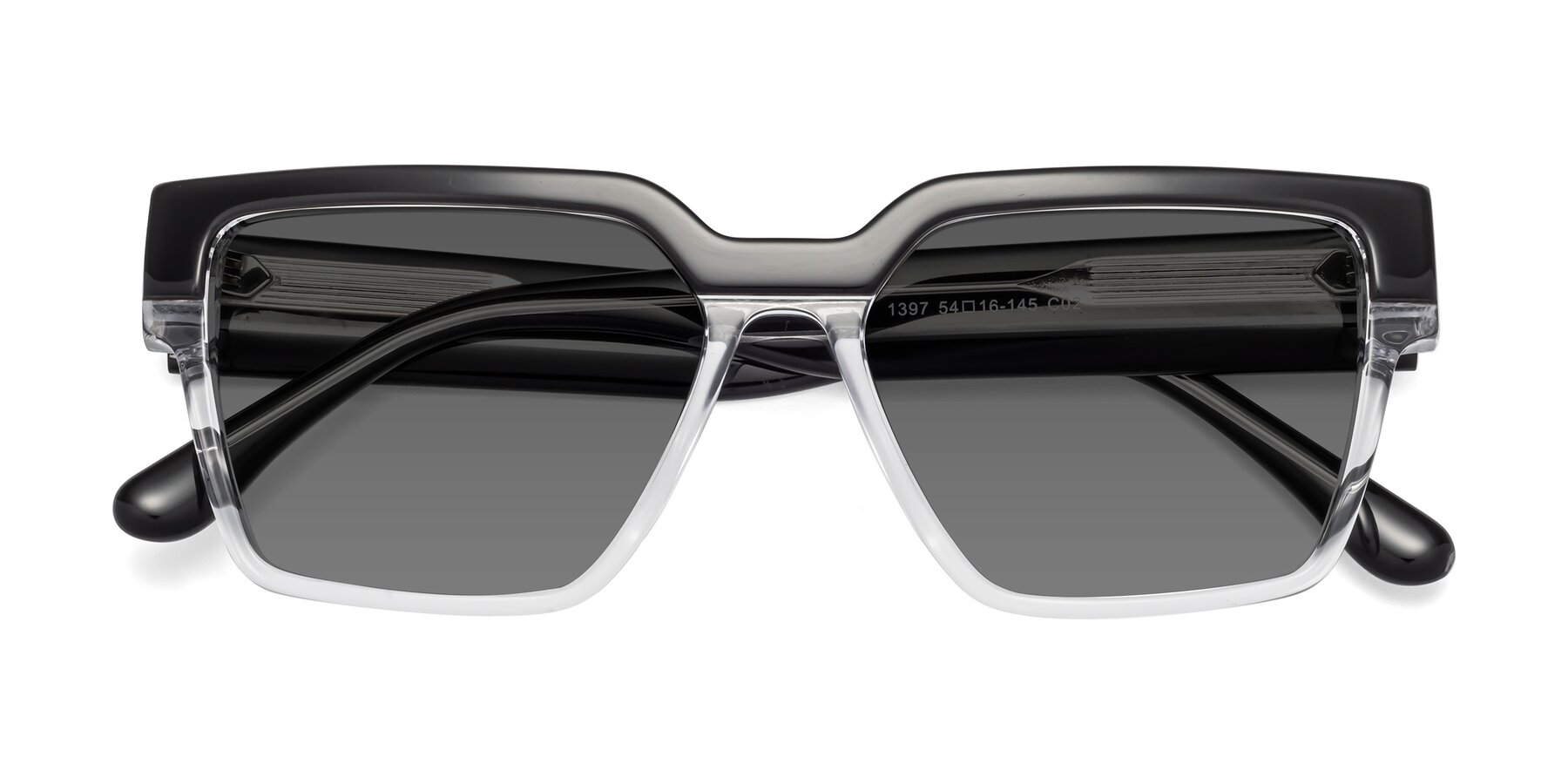 Folded Front of Rincon in Black-Clear with Medium Gray Tinted Lenses