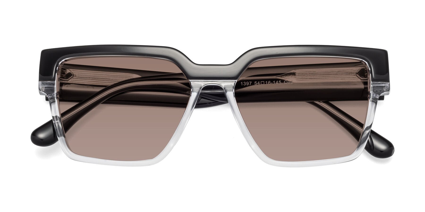 Folded Front of Rincon in Black-Clear with Medium Brown Tinted Lenses