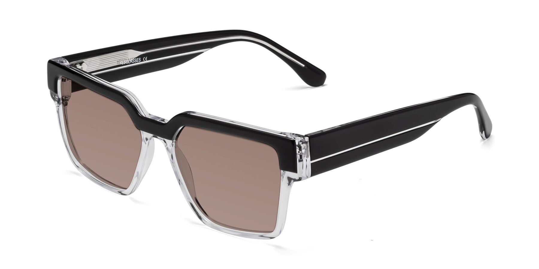 Angle of Rincon in Black-Clear with Medium Brown Tinted Lenses