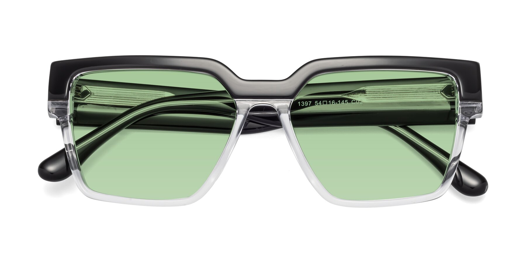 Folded Front of Rincon in Black-Clear with Medium Green Tinted Lenses