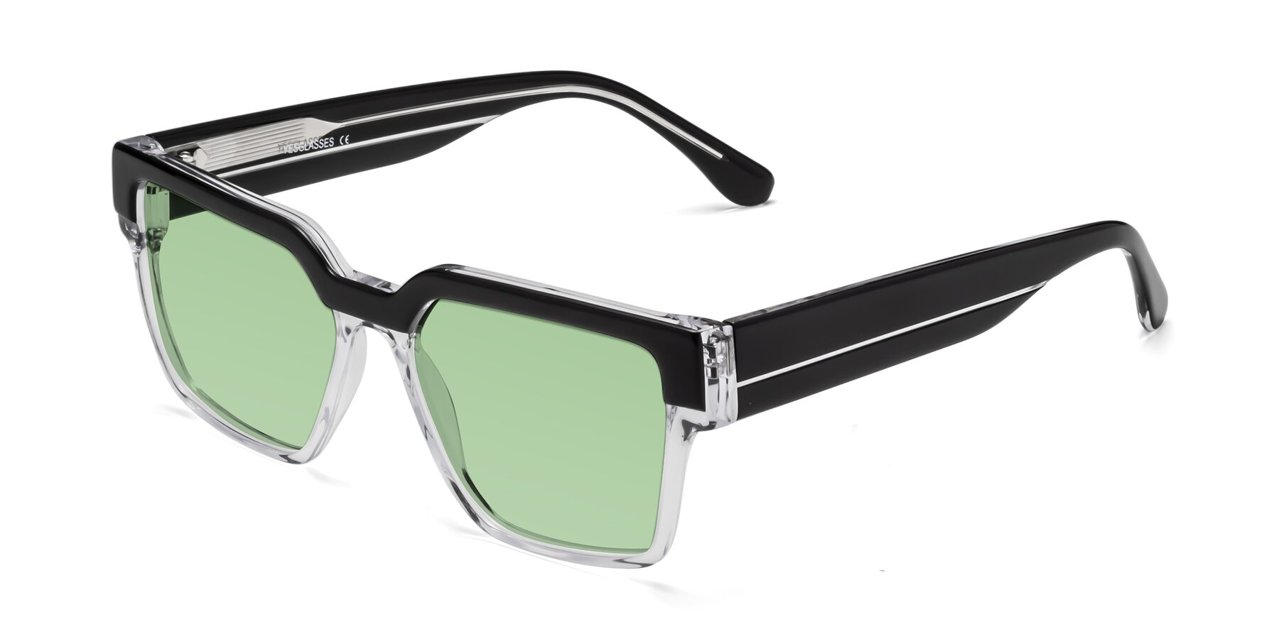 Angle of Rincon in Black-Clear with Medium Green Tinted Lenses