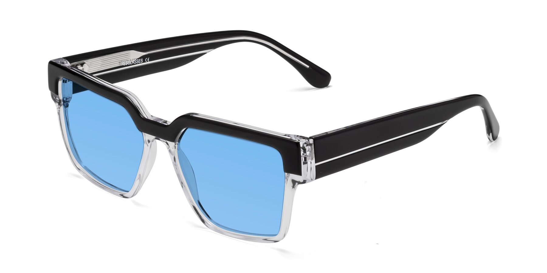 Angle of Rincon in Black-Clear with Medium Blue Tinted Lenses
