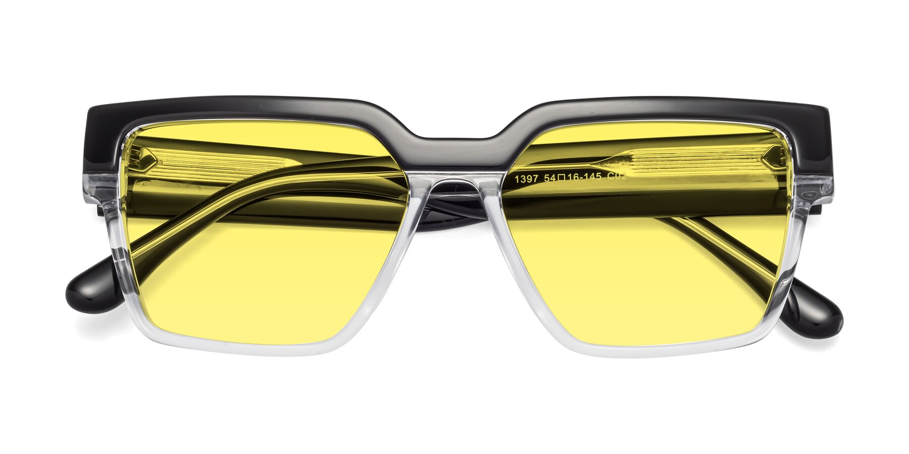 Folded Front of Rincon in Black-Clear with Medium Yellow Tinted Lenses