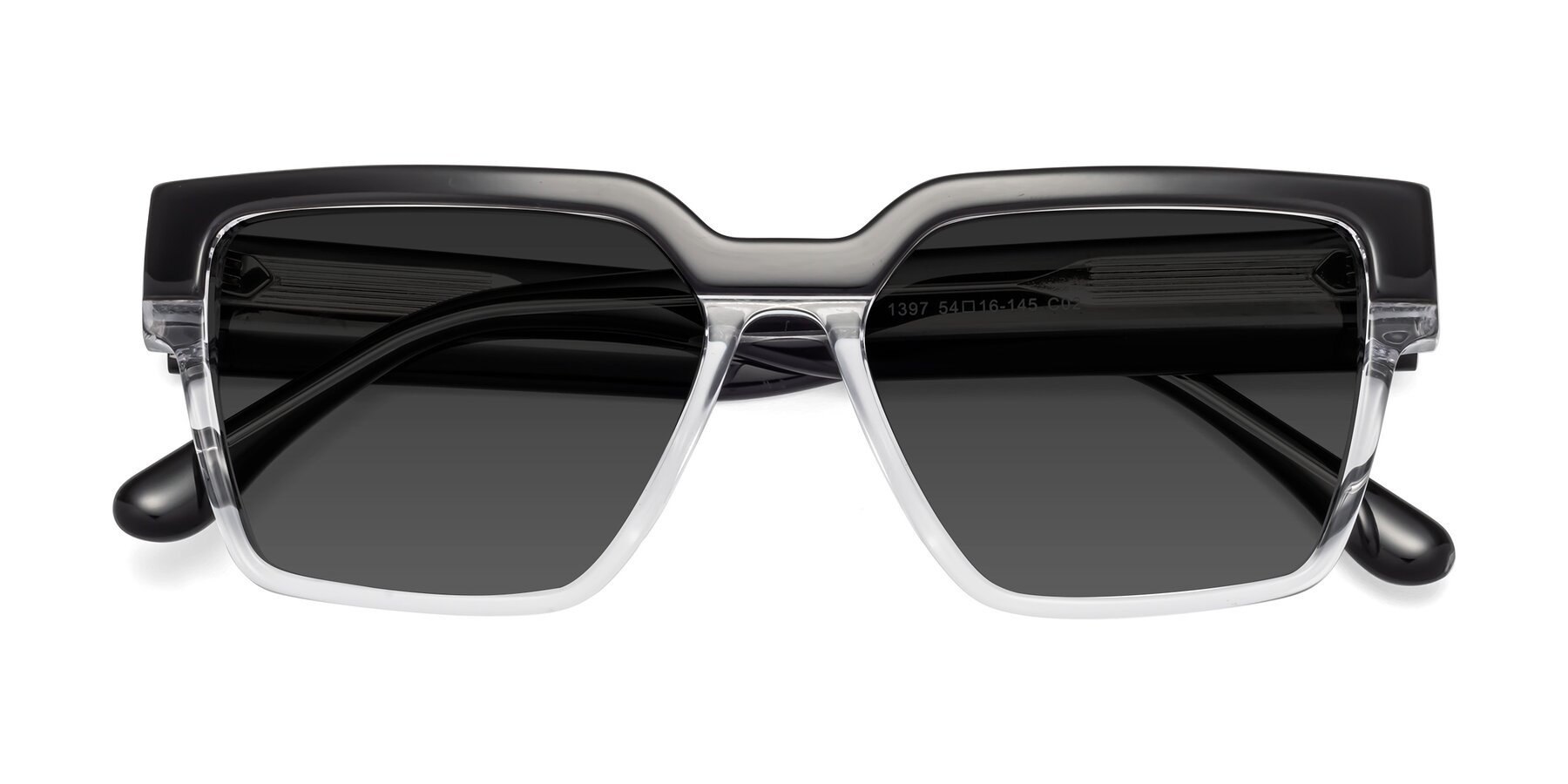 Folded Front of Rincon in Black-Clear with Gray Tinted Lenses