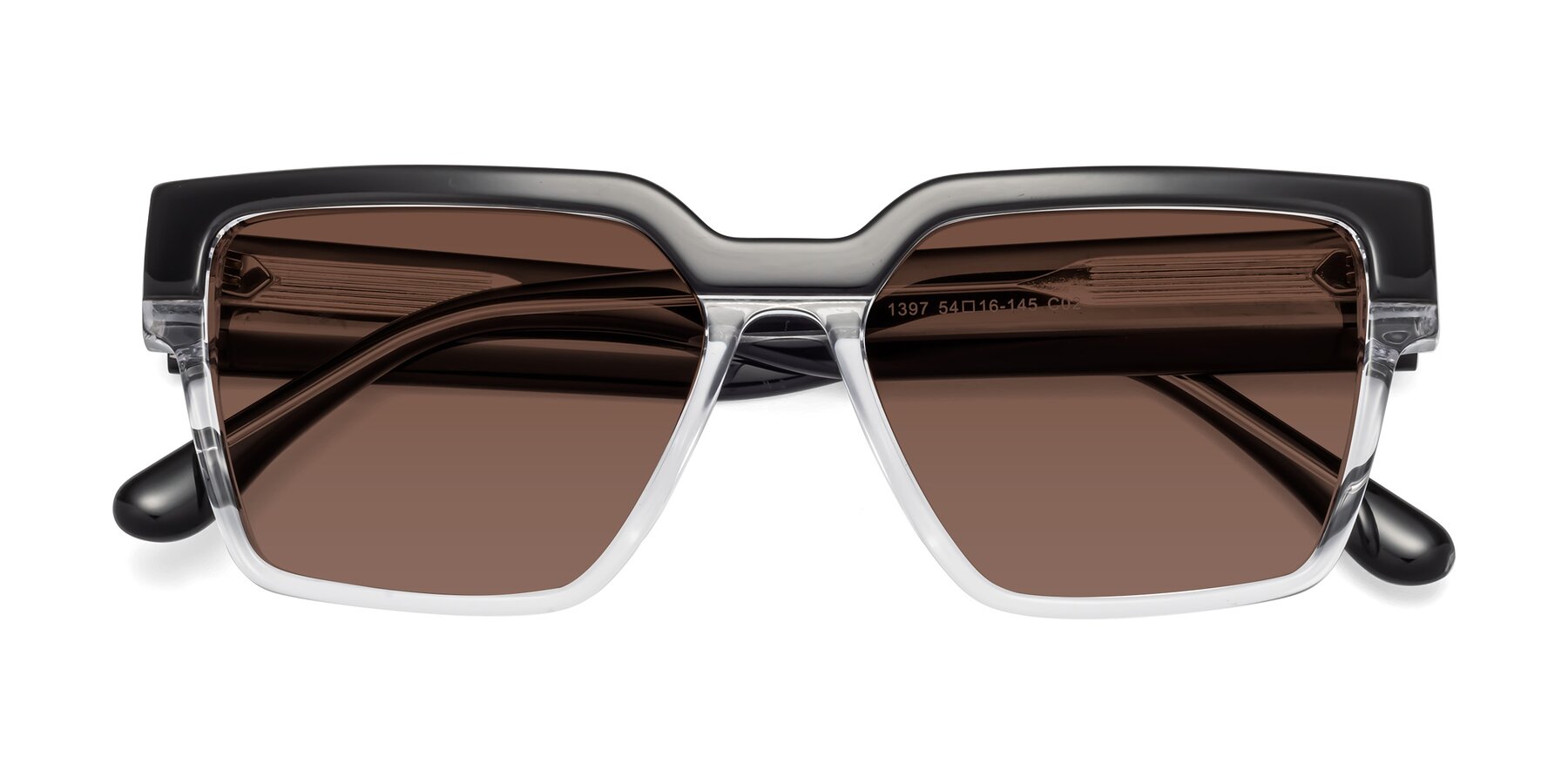 Folded Front of Rincon in Black-Clear with Brown Tinted Lenses