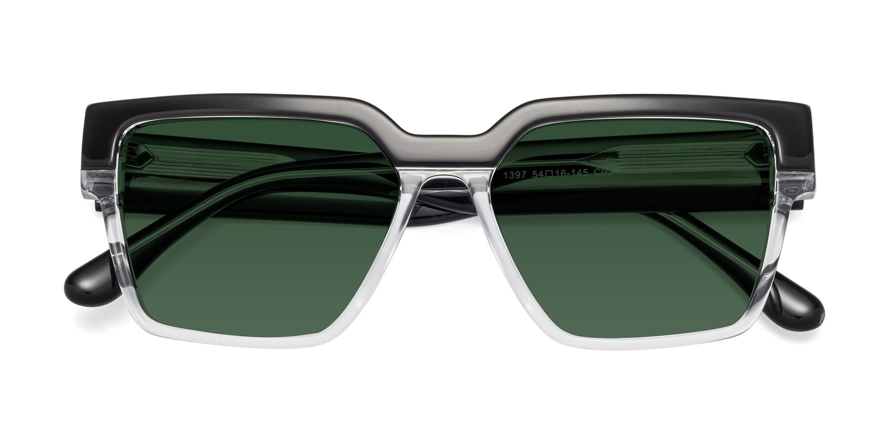 Folded Front of Rincon in Black-Clear with Green Tinted Lenses