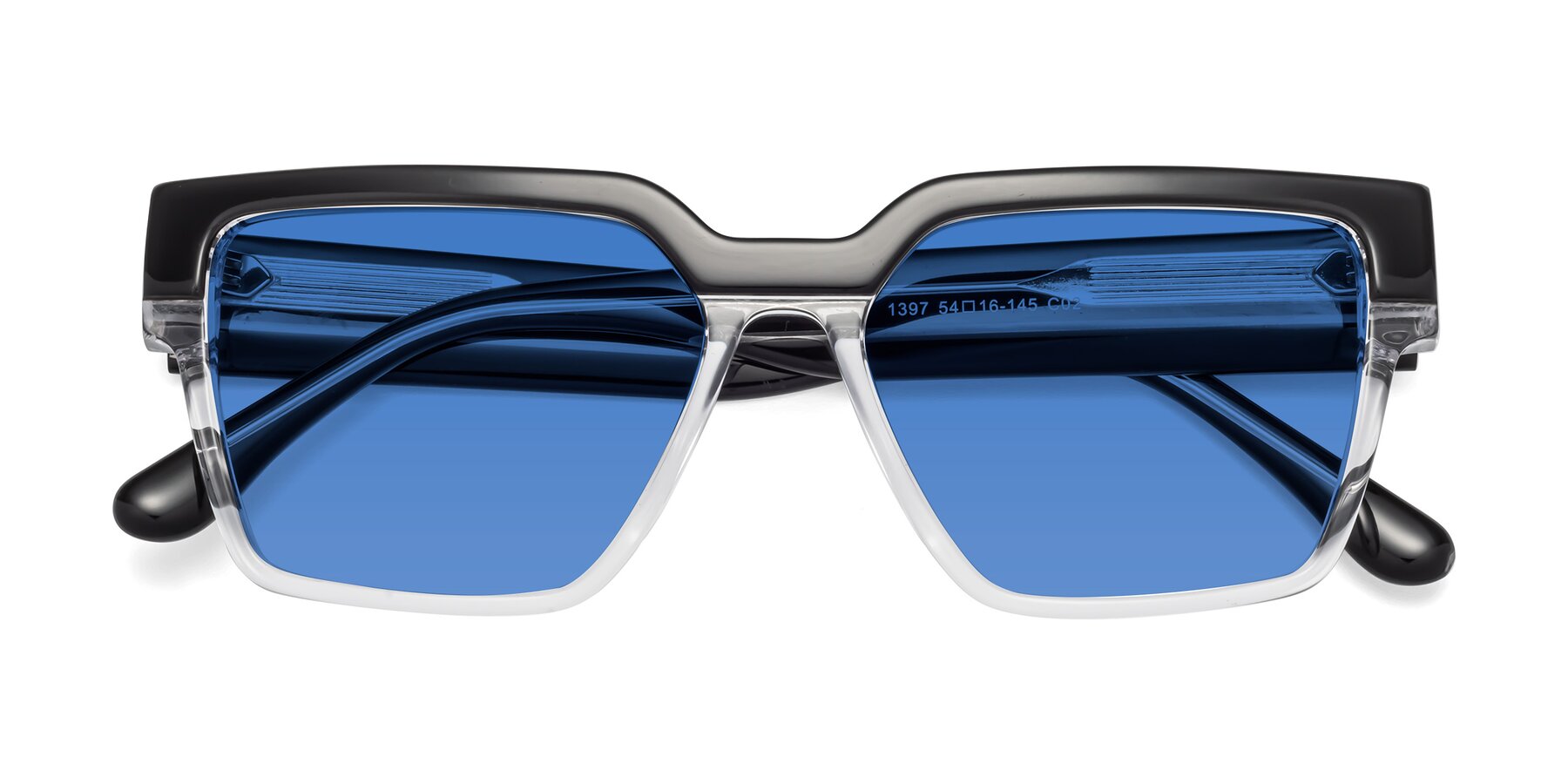 Folded Front of Rincon in Black-Clear with Blue Tinted Lenses
