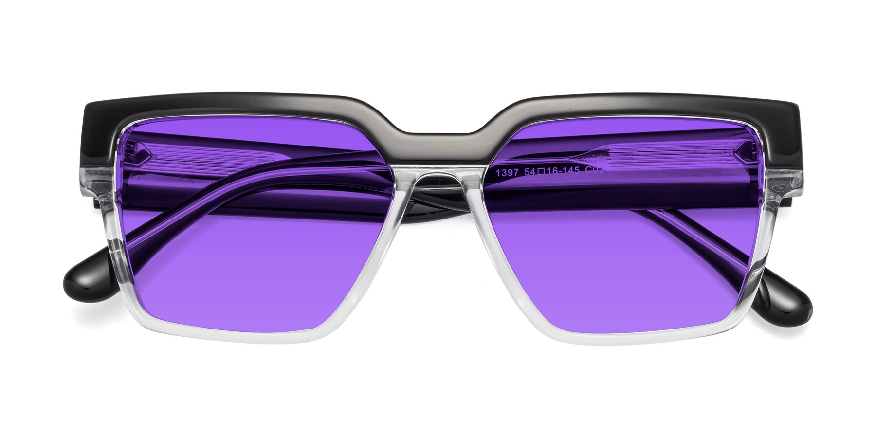 Folded Front of Rincon in Black-Clear with Purple Tinted Lenses