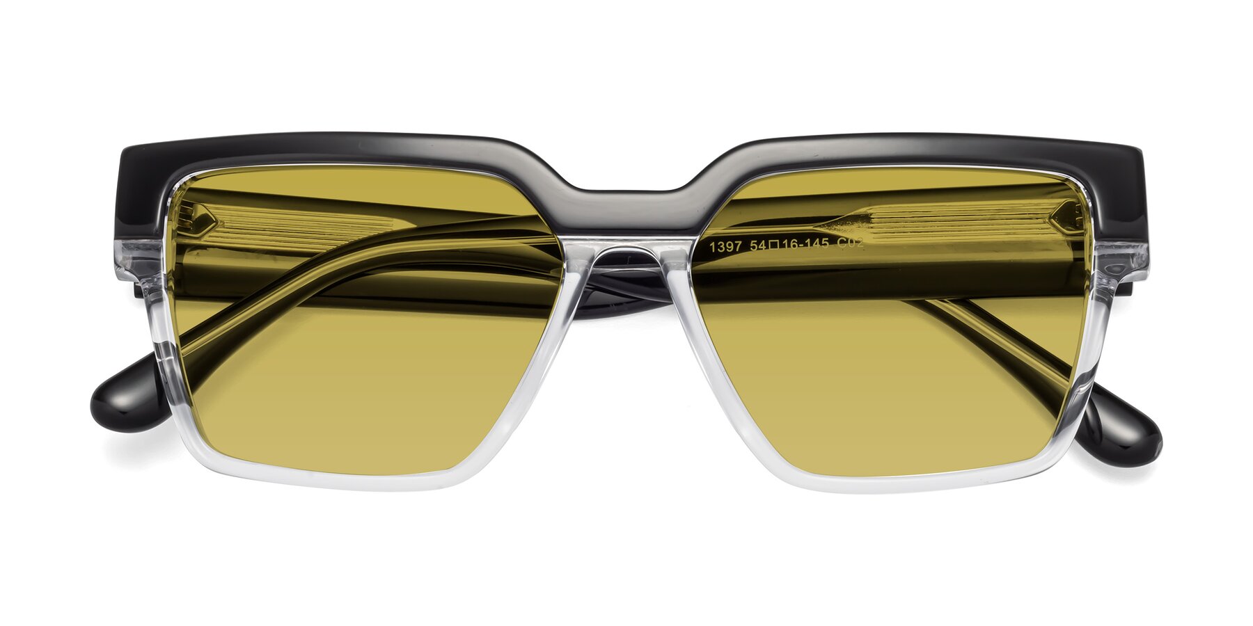 Folded Front of Rincon in Black-Clear with Champagne Tinted Lenses