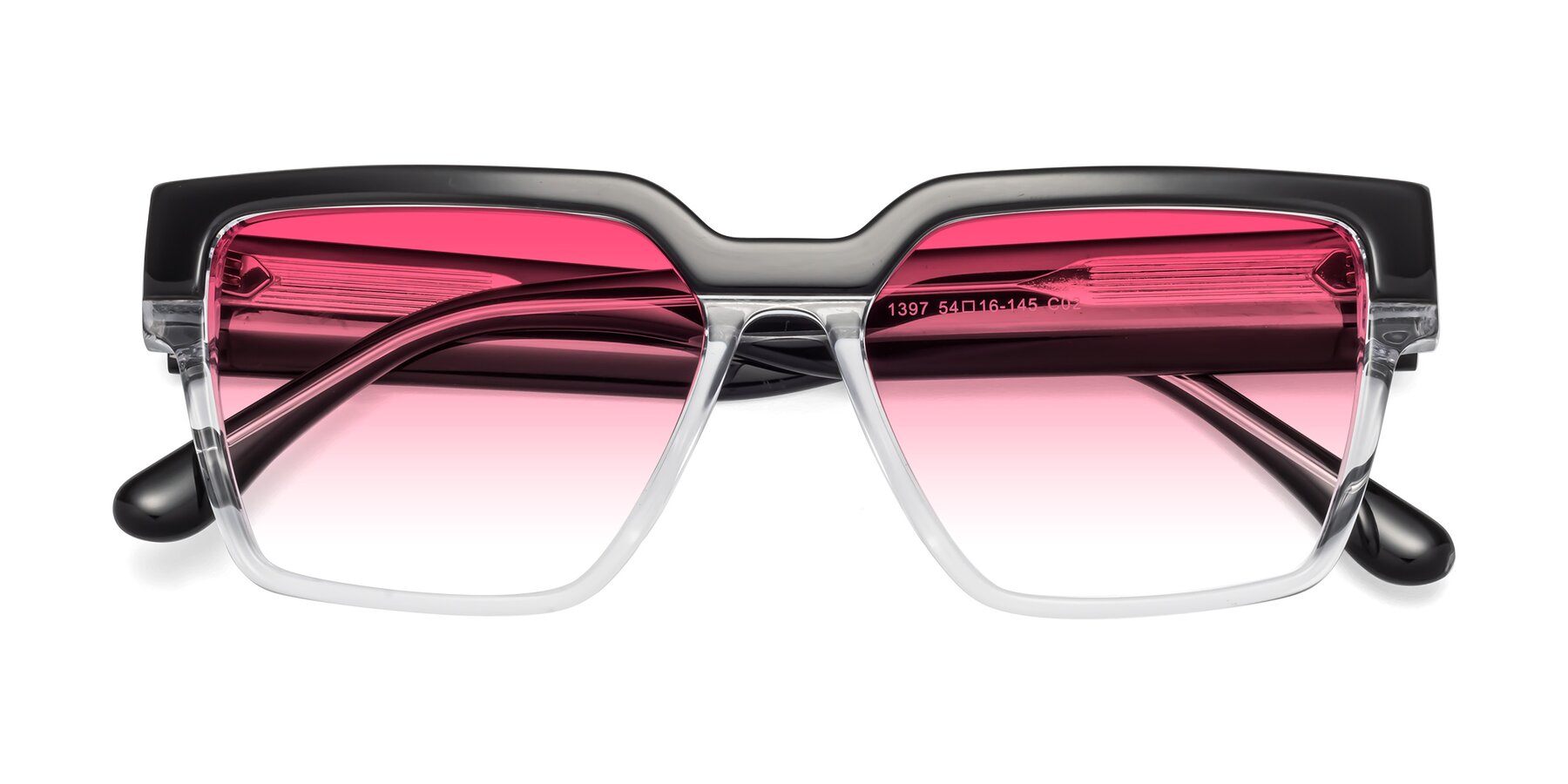 Folded Front of Rincon in Black-Clear with Pink Gradient Lenses