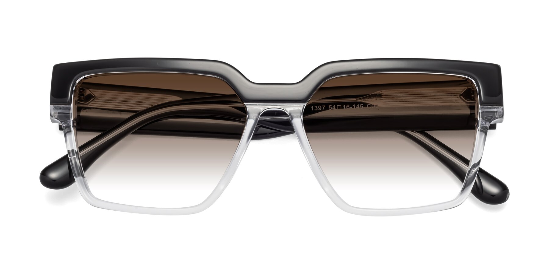 Folded Front of Rincon in Black-Clear with Brown Gradient Lenses