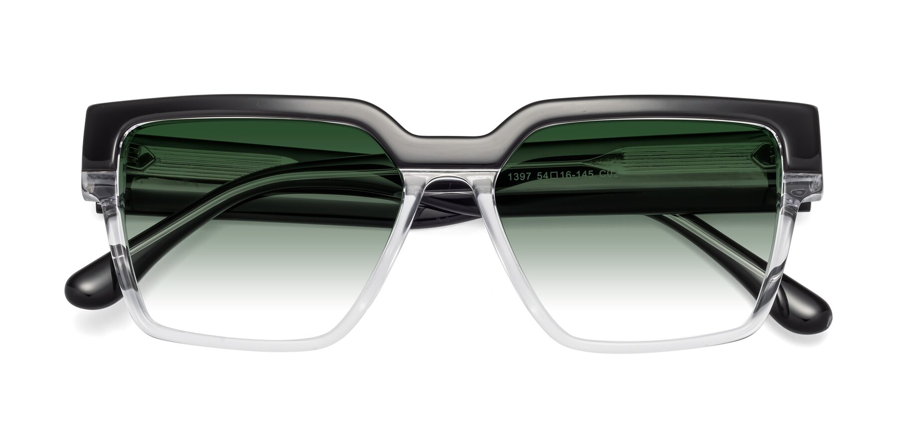 Folded Front of Rincon in Black-Clear with Green Gradient Lenses