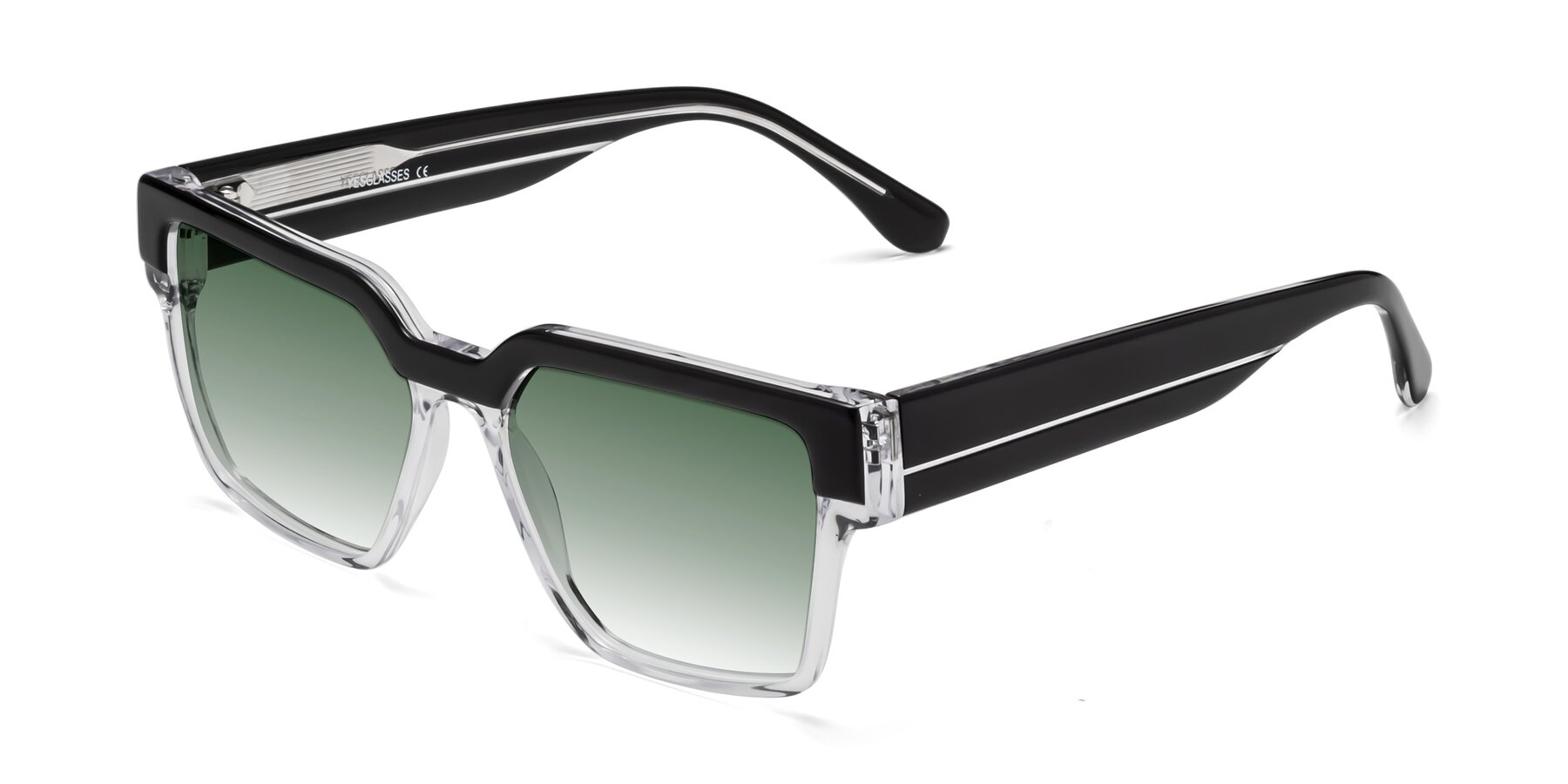 Angle of Rincon in Black-Clear with Green Gradient Lenses