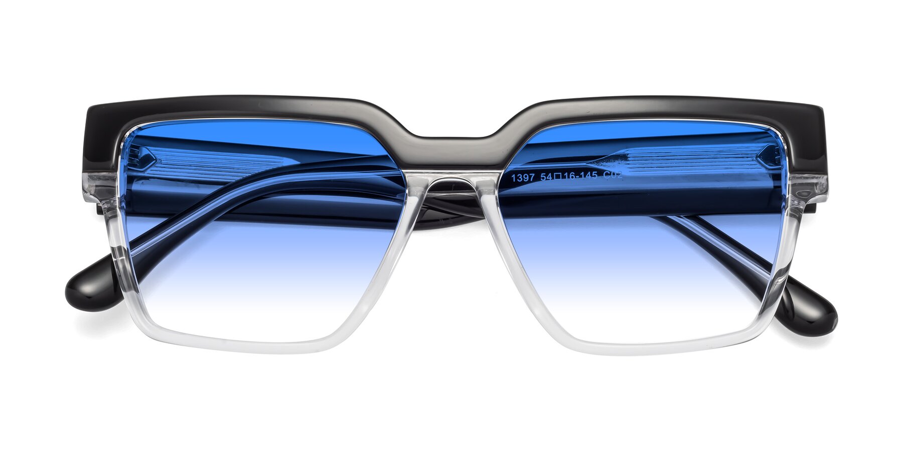 Folded Front of Rincon in Black-Clear with Blue Gradient Lenses