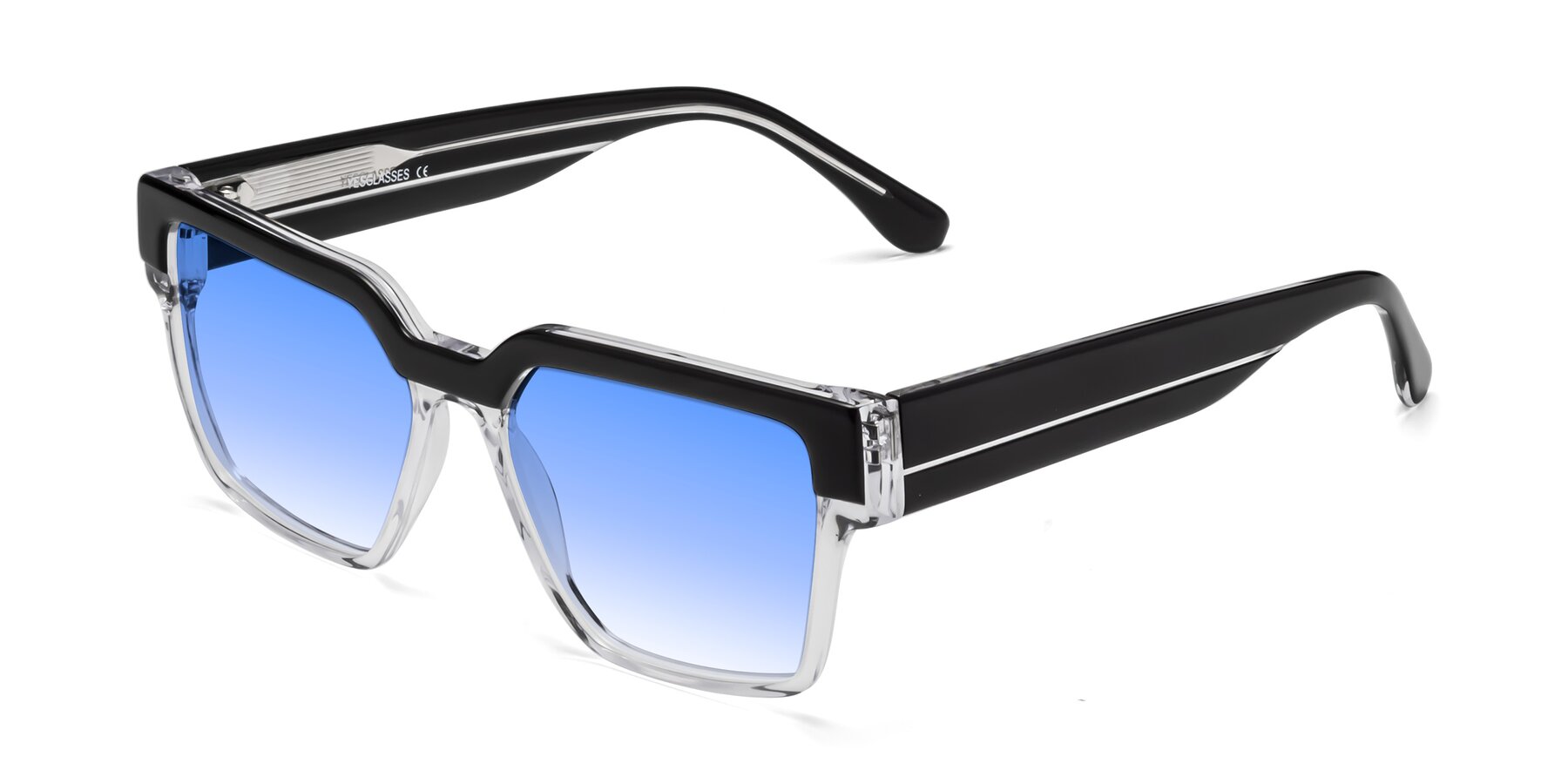 Angle of Rincon in Black-Clear with Blue Gradient Lenses