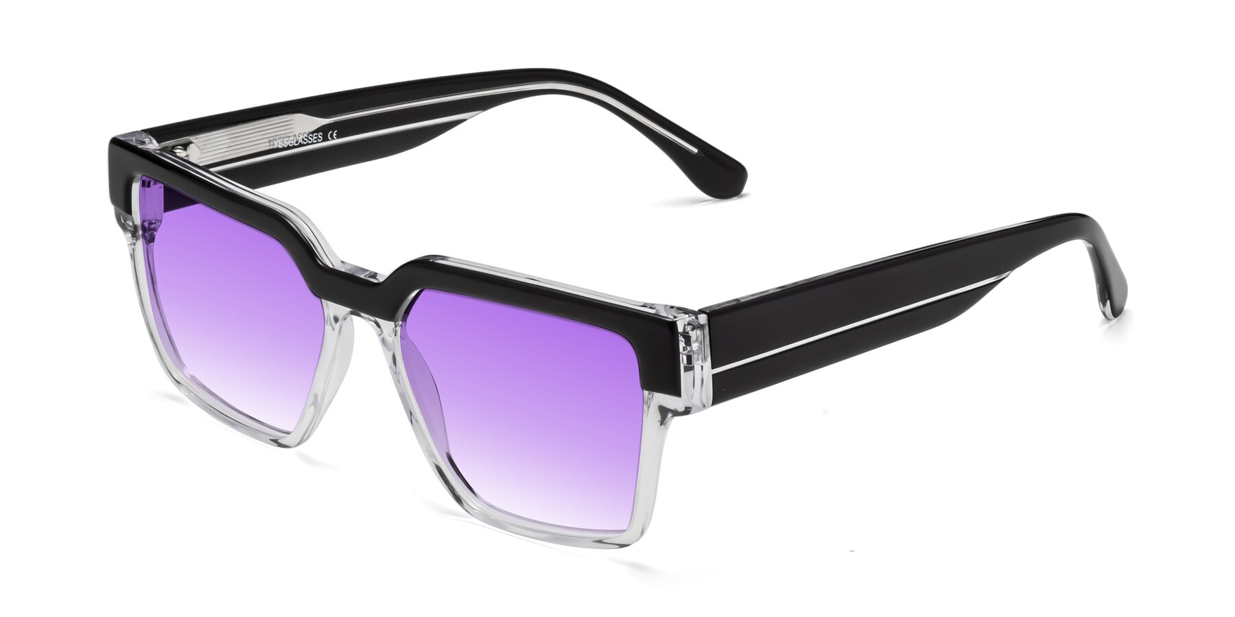 Angle of Rincon in Black-Clear with Purple Gradient Lenses