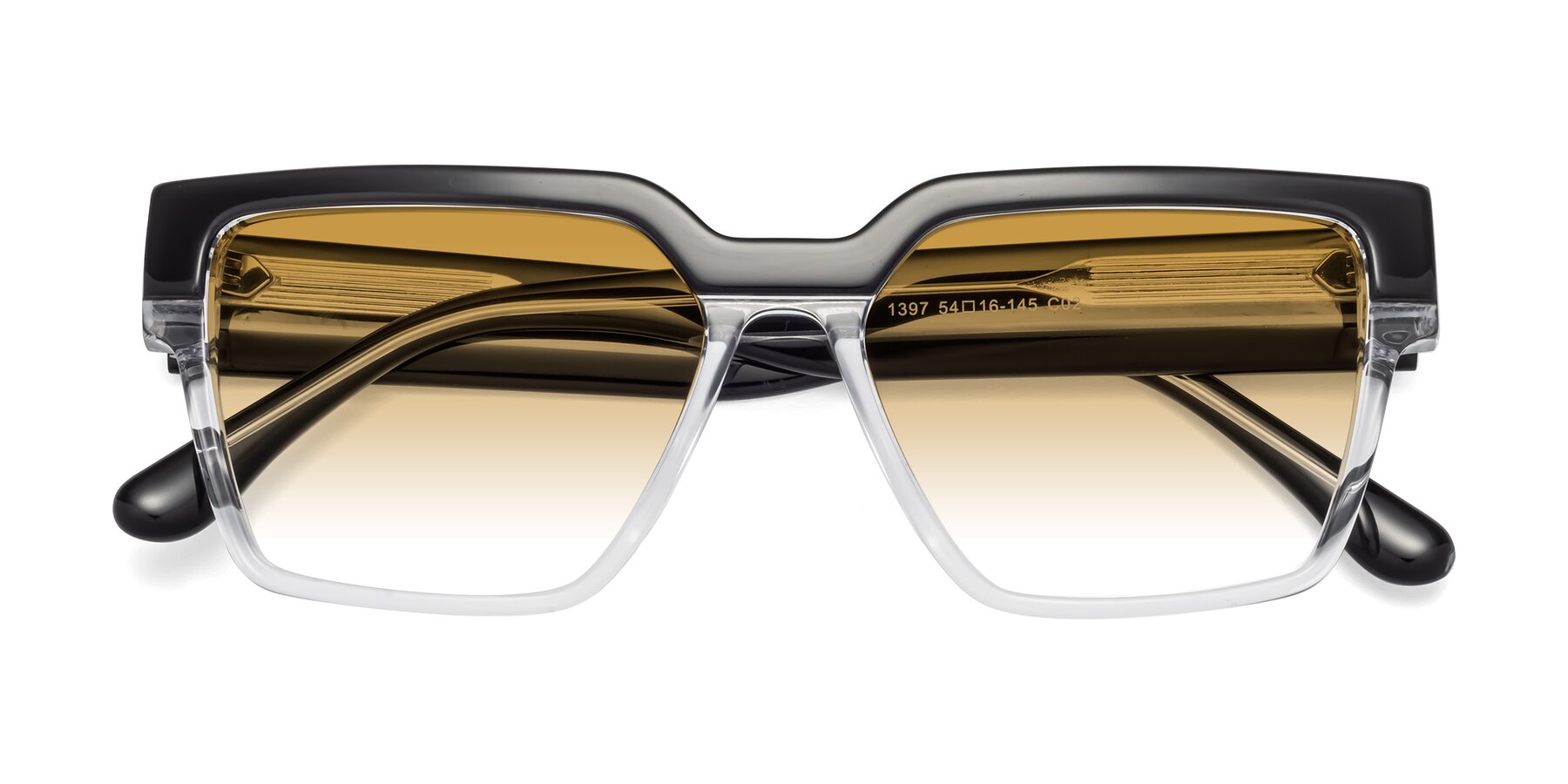 Folded Front of Rincon in Black-Clear with Champagne Gradient Lenses