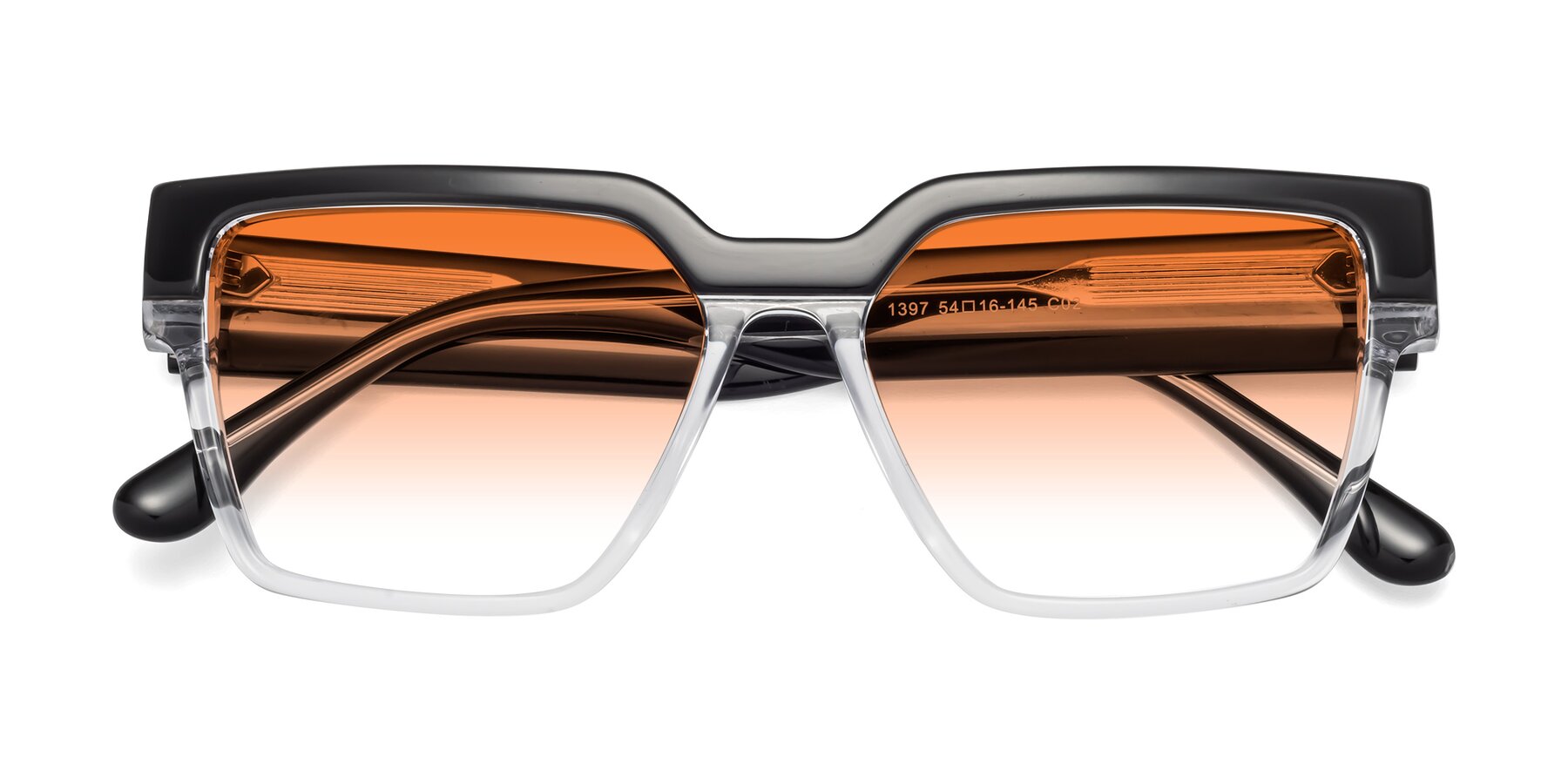 Folded Front of Rincon in Black-Clear with Orange Gradient Lenses