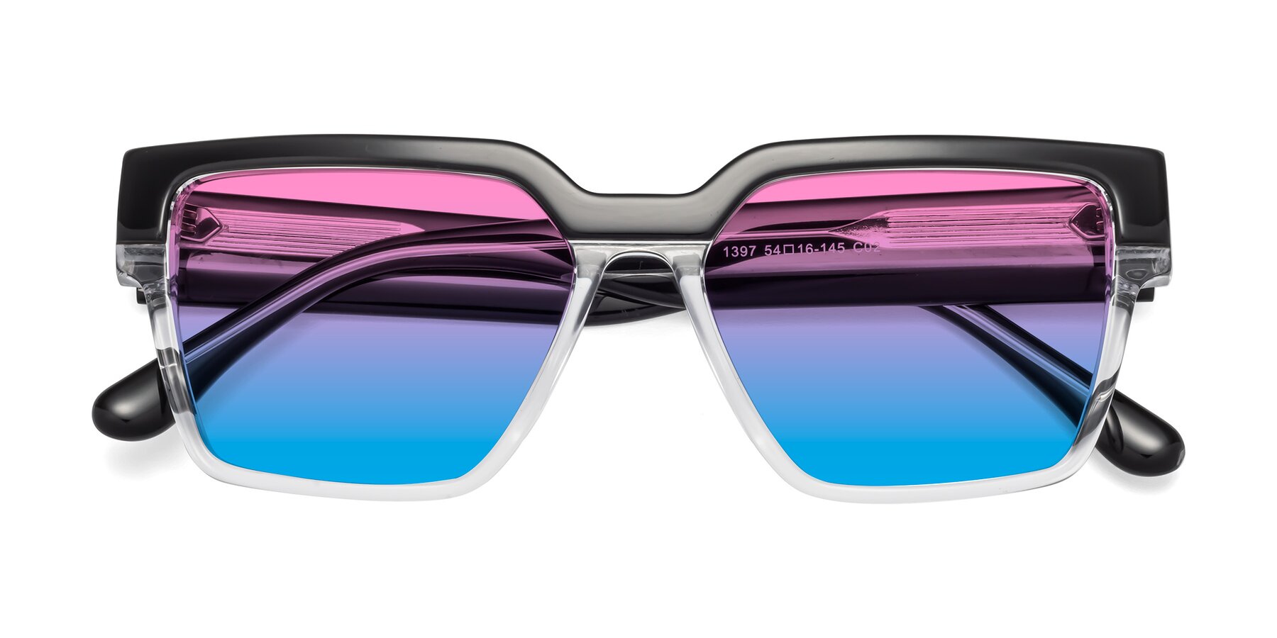 Folded Front of Rincon in Black-Clear with Pink / Blue Gradient Lenses