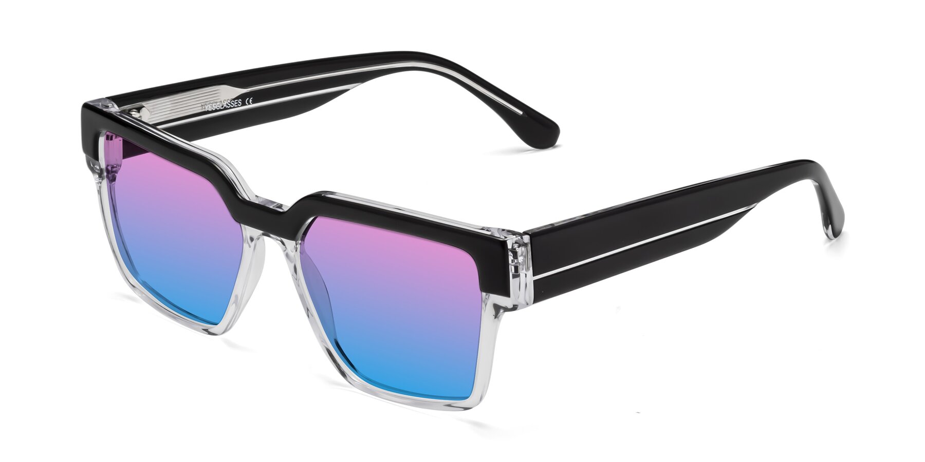 Angle of Rincon in Black-Clear with Pink / Blue Gradient Lenses