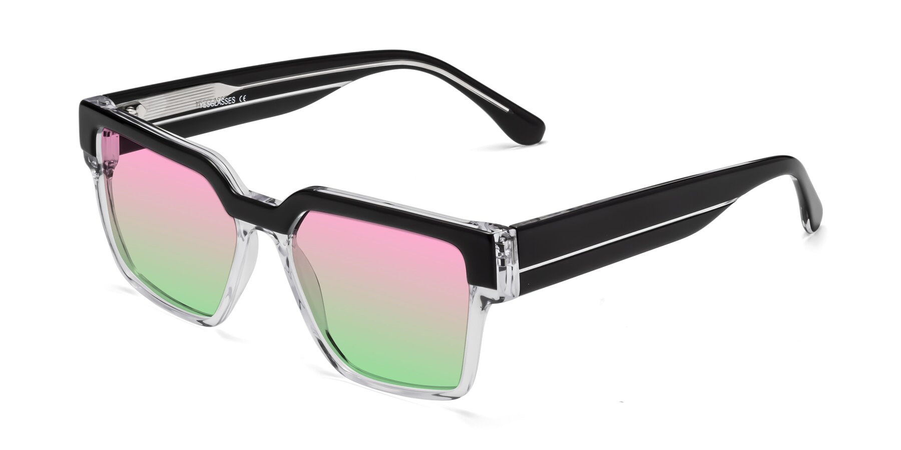 Angle of Rincon in Black-Clear with Pink / Green Gradient Lenses