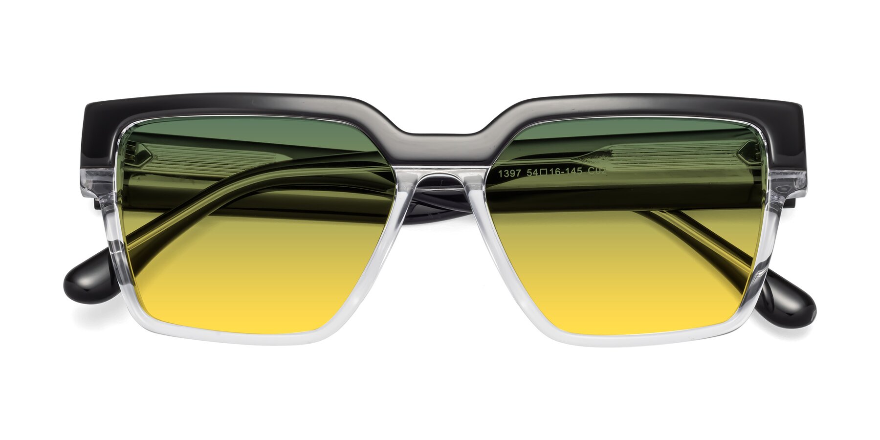 Folded Front of Rincon in Black-Clear with Green / Yellow Gradient Lenses