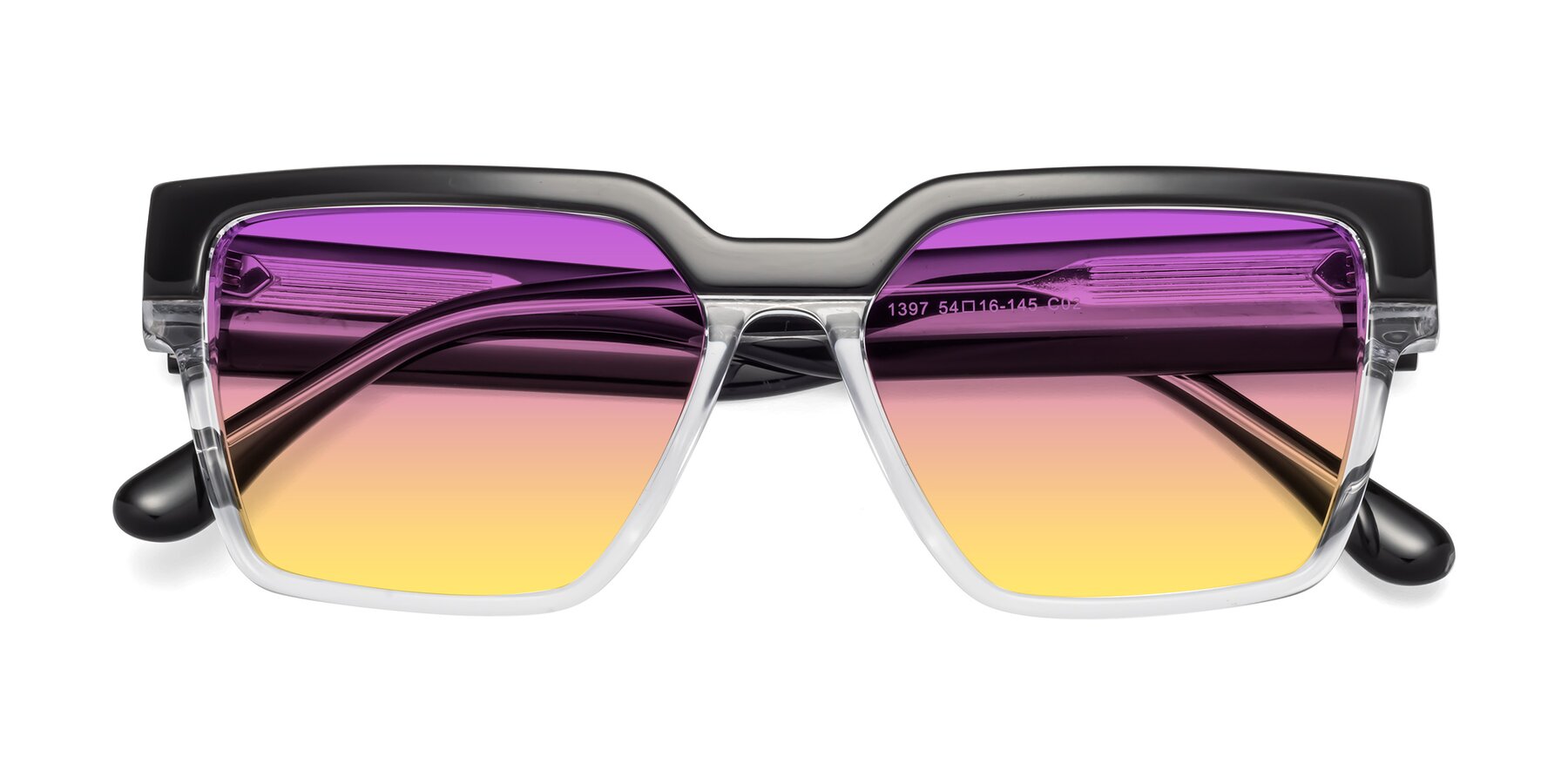 Folded Front of Rincon in Black-Clear with Purple / Yellow Gradient Lenses