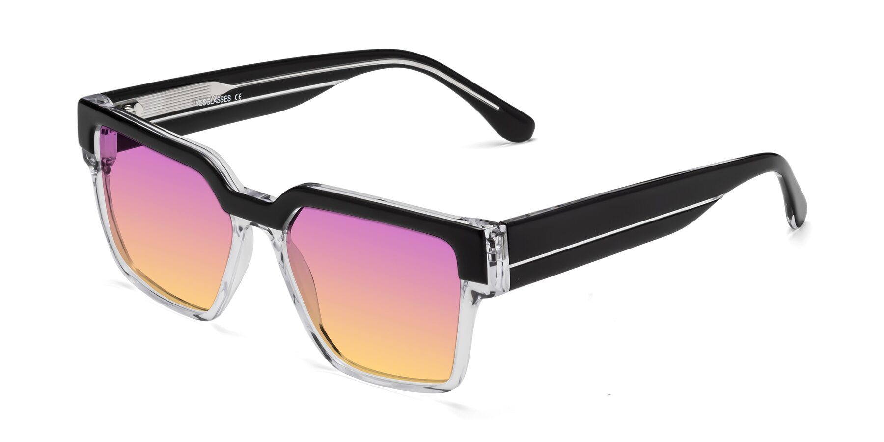 Angle of Rincon in Black-Clear with Purple / Yellow Gradient Lenses