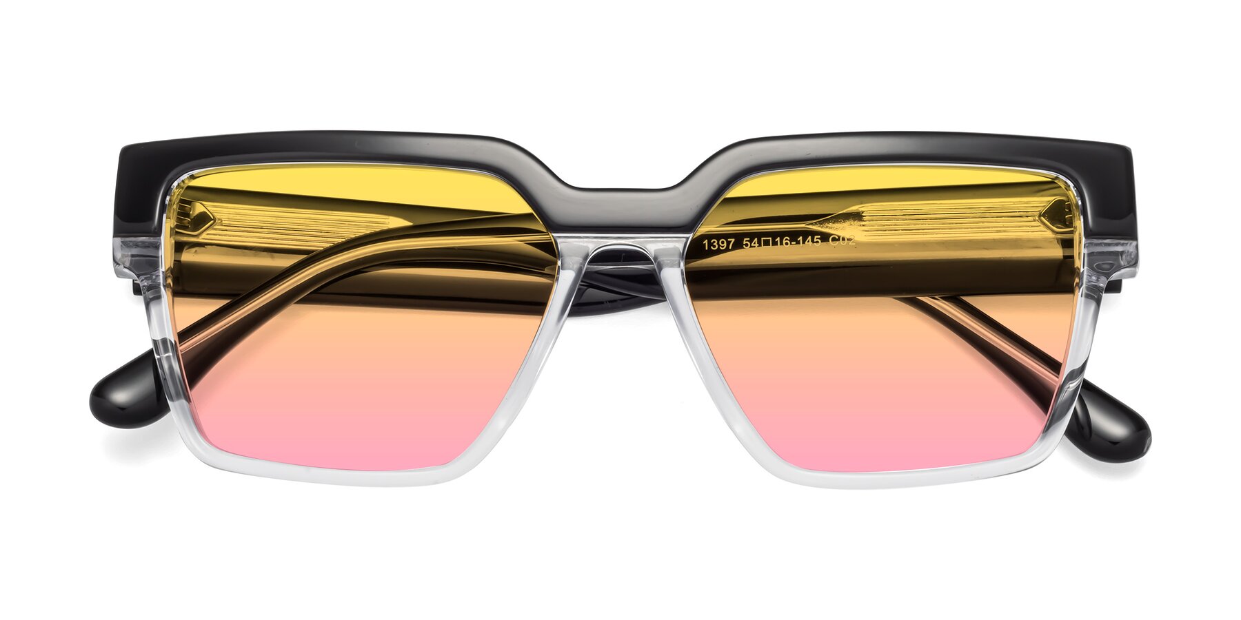Folded Front of Rincon in Black-Clear with Yellow / Pink Gradient Lenses