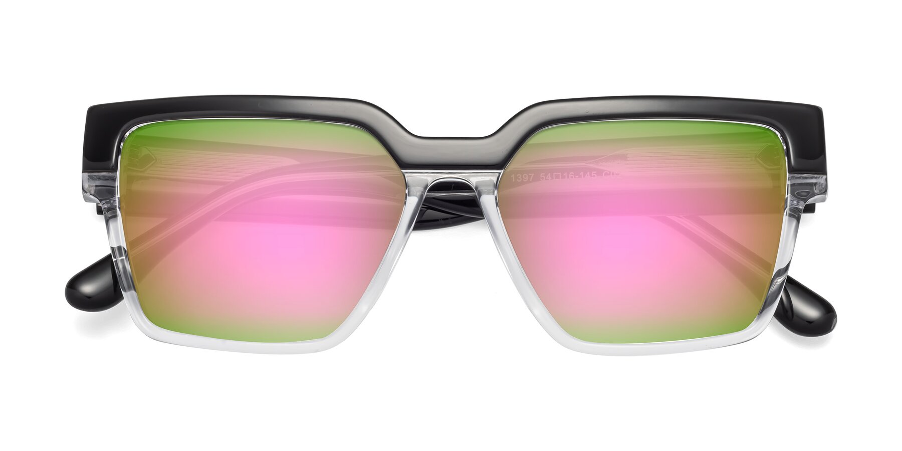 Folded Front of Rincon in Black-Clear with Pink Mirrored Lenses