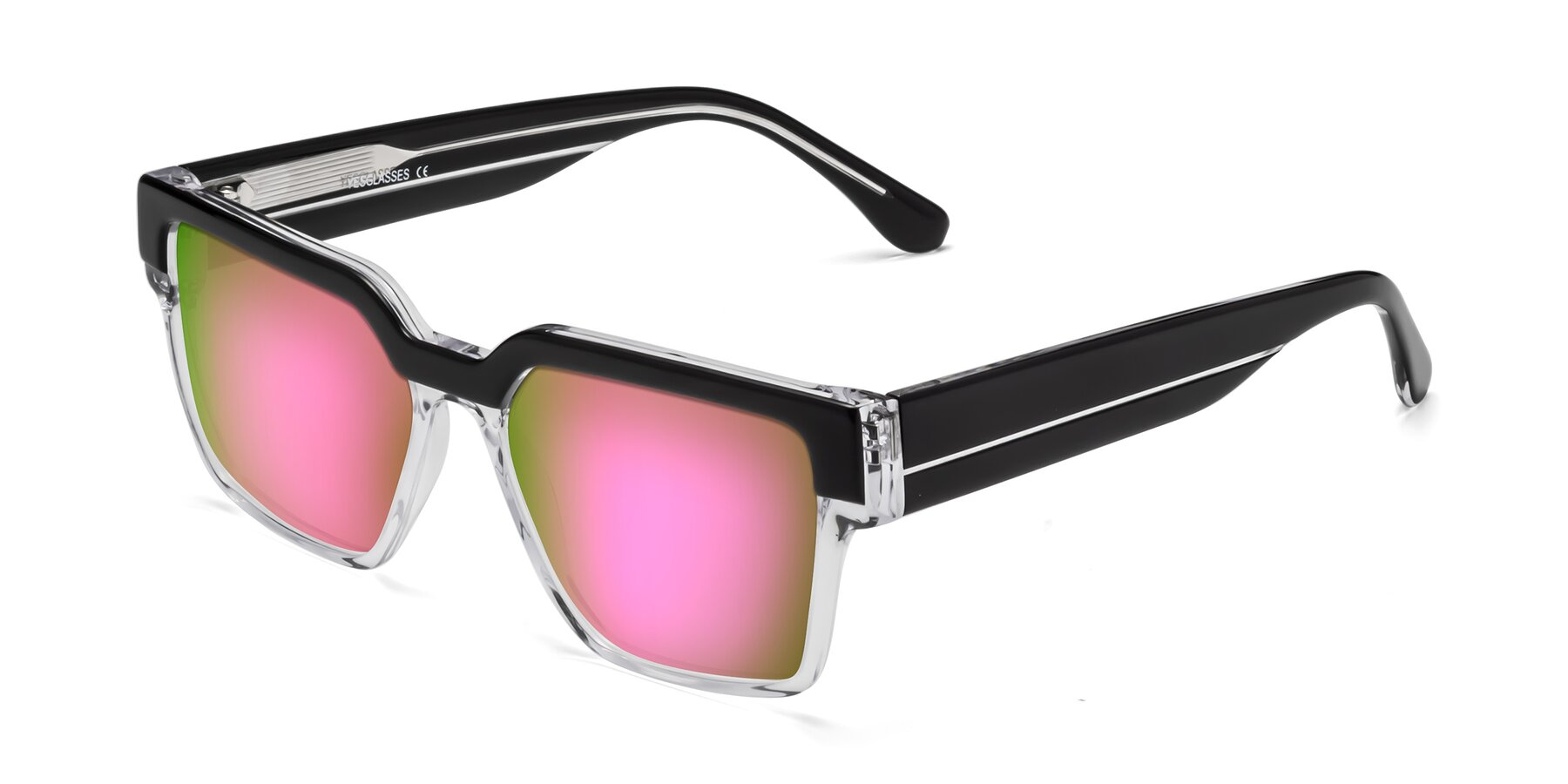 Angle of Rincon in Black-Clear with Pink Mirrored Lenses