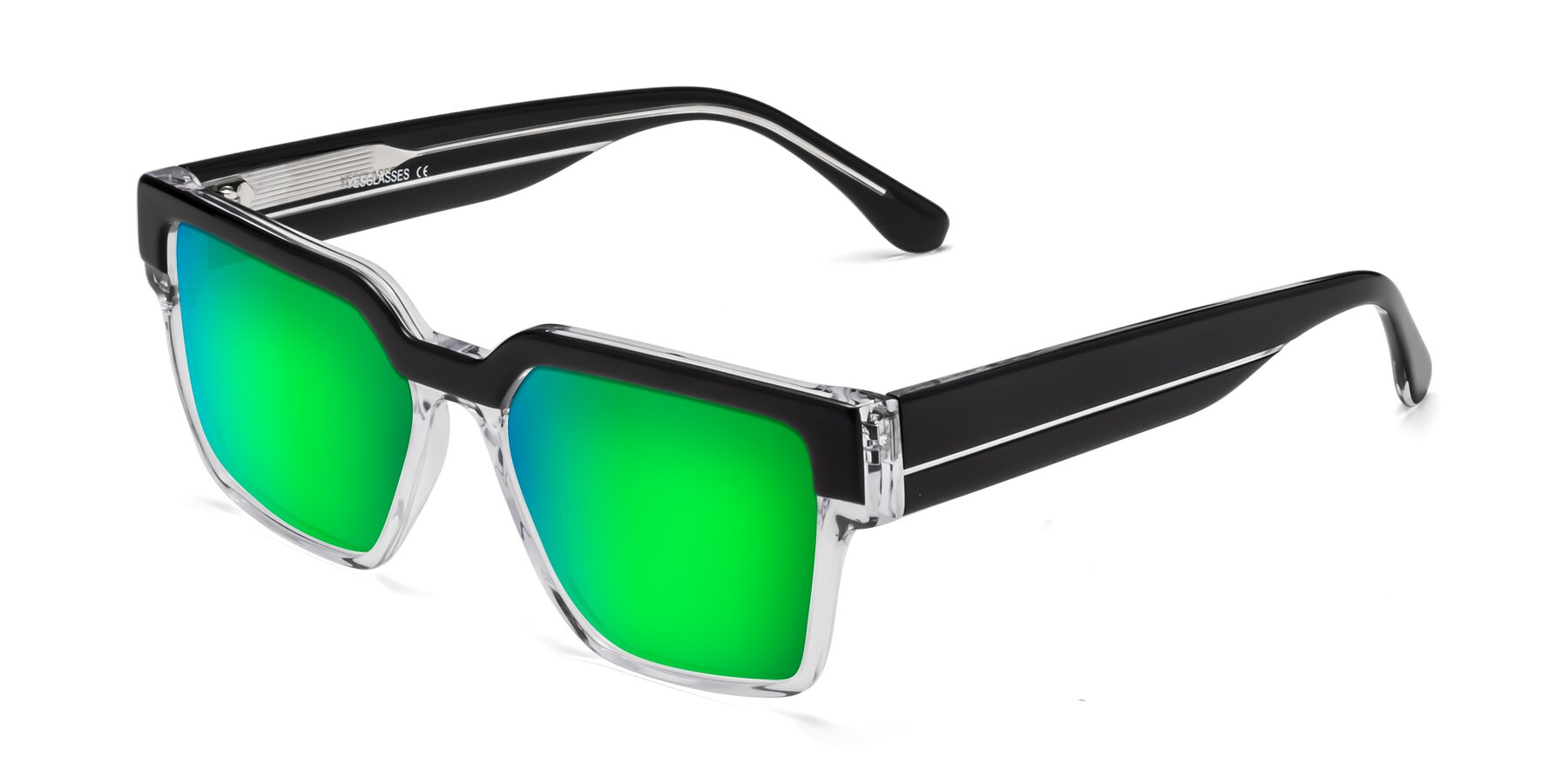 Angle of Rincon in Black-Clear with Green Mirrored Lenses