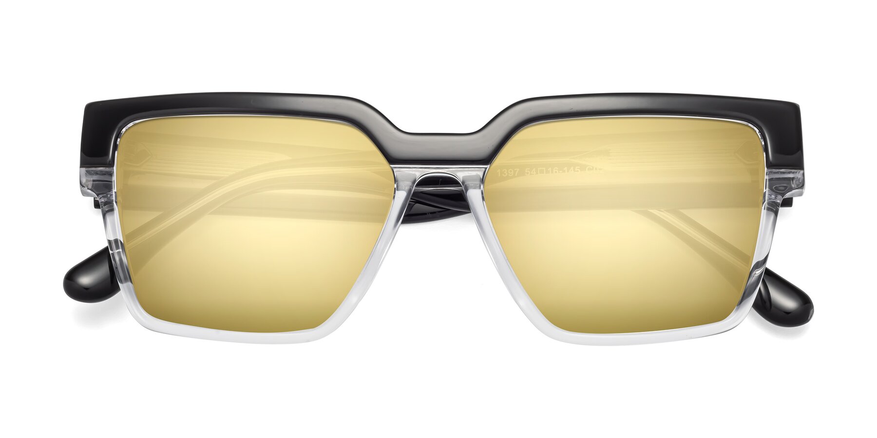 Folded Front of Rincon in Black-Clear with Gold Mirrored Lenses
