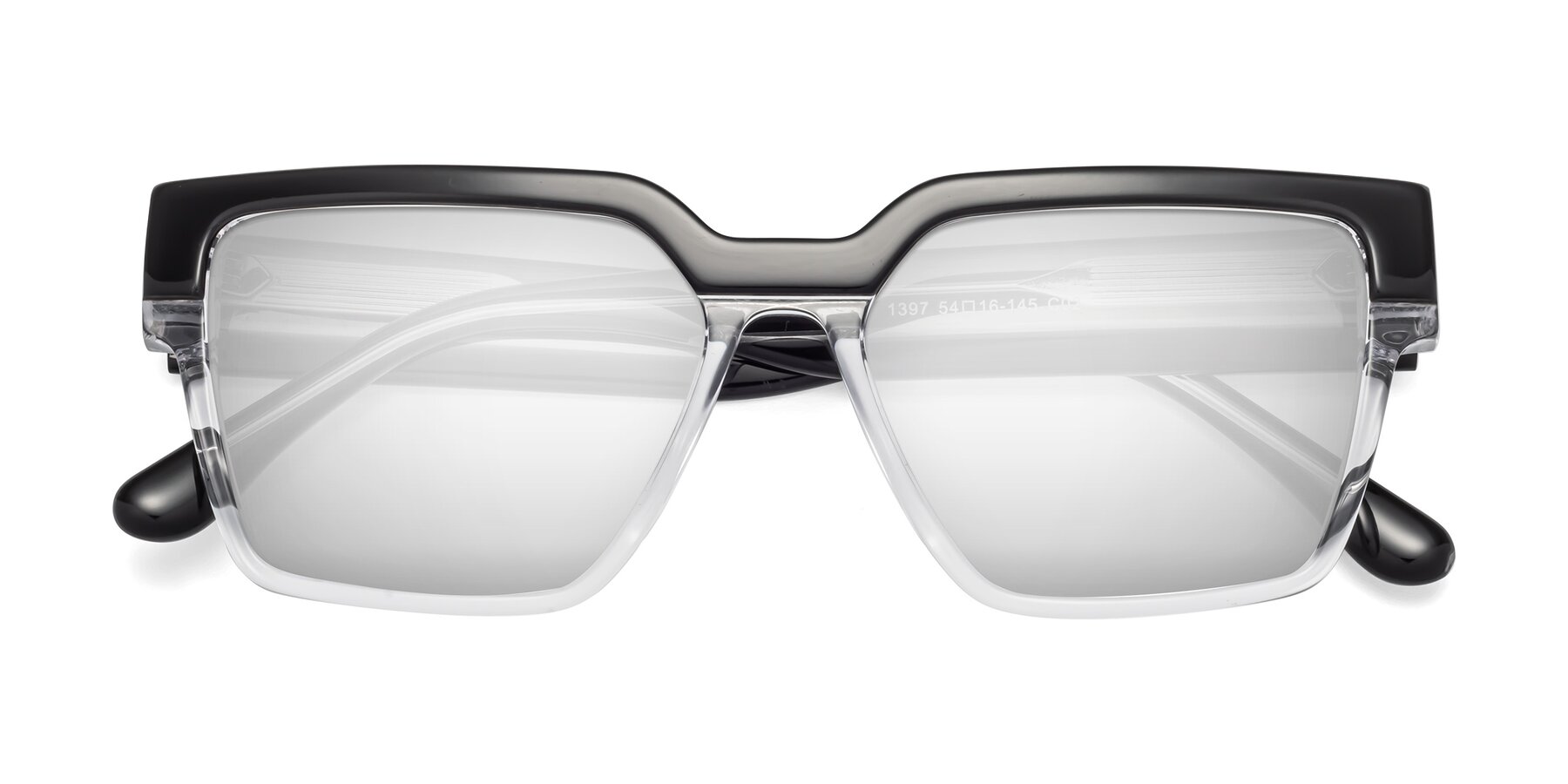 Folded Front of Rincon in Black-Clear with Silver Mirrored Lenses