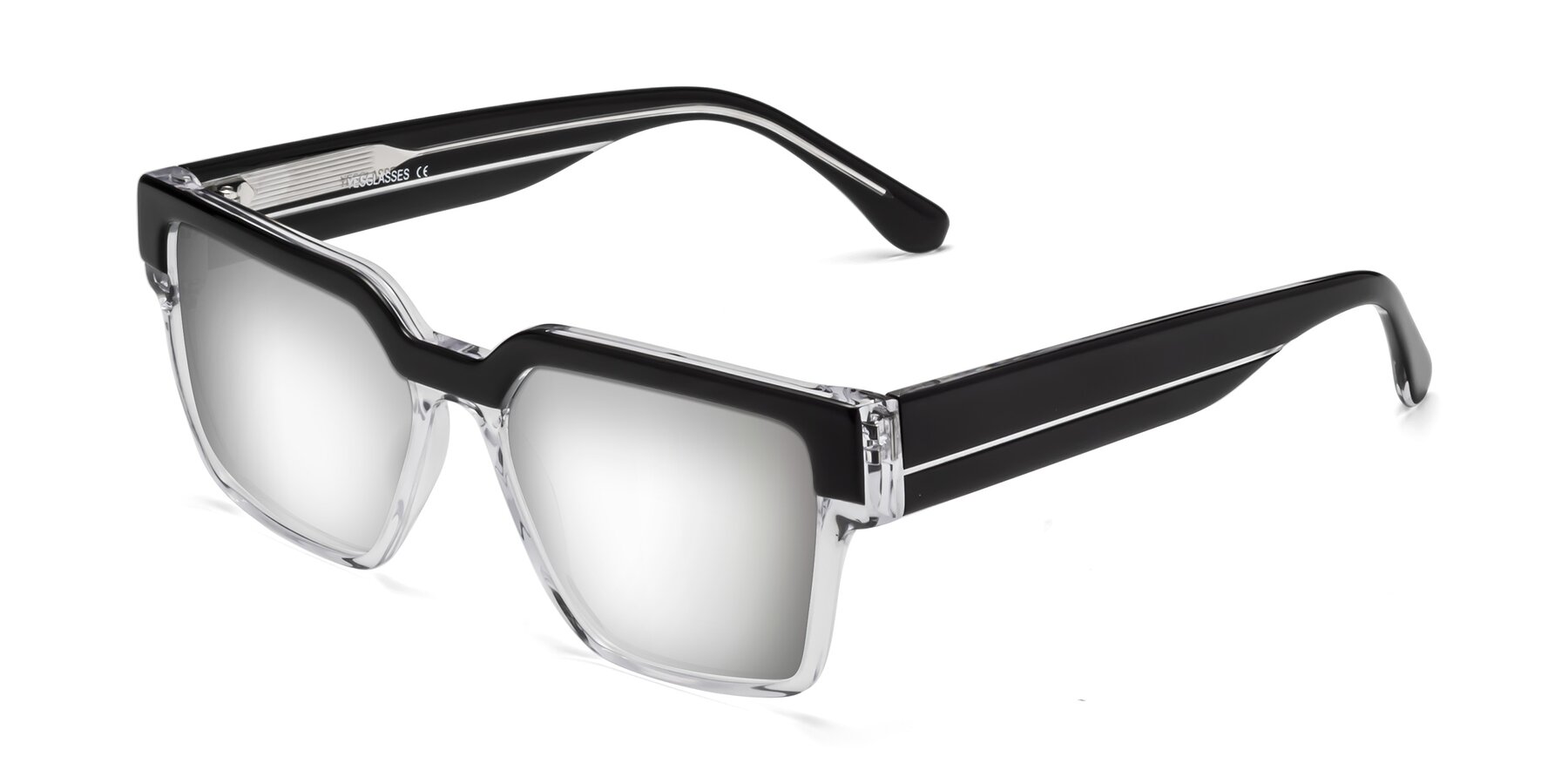 Angle of Rincon in Black-Clear with Silver Mirrored Lenses
