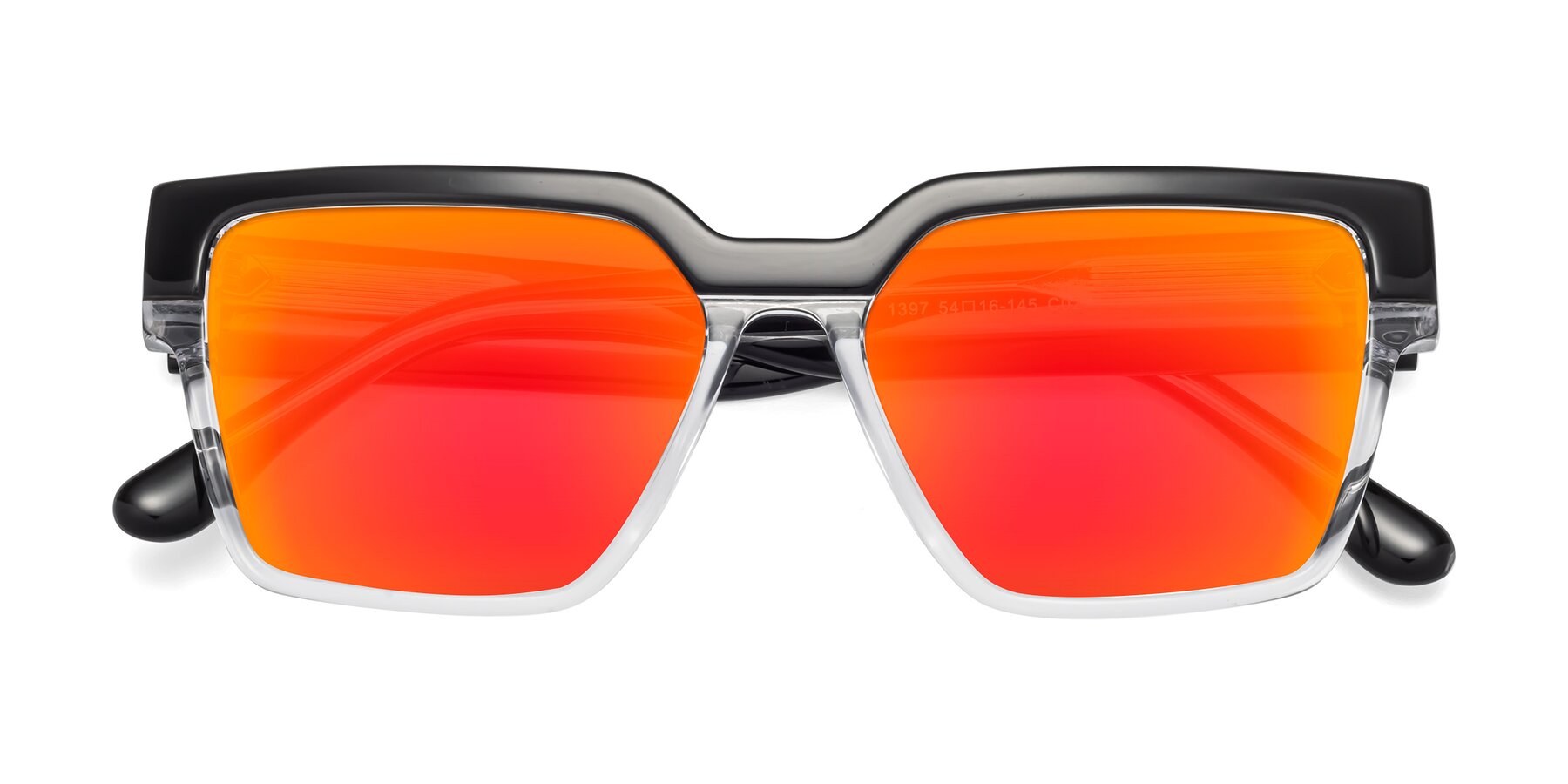 Folded Front of Rincon in Black-Clear with Red Gold Mirrored Lenses