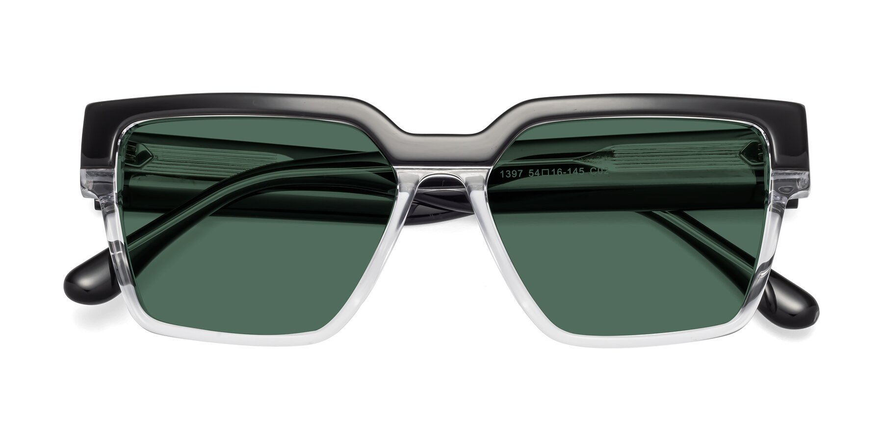 Folded Front of Rincon in Black-Clear with Green Polarized Lenses