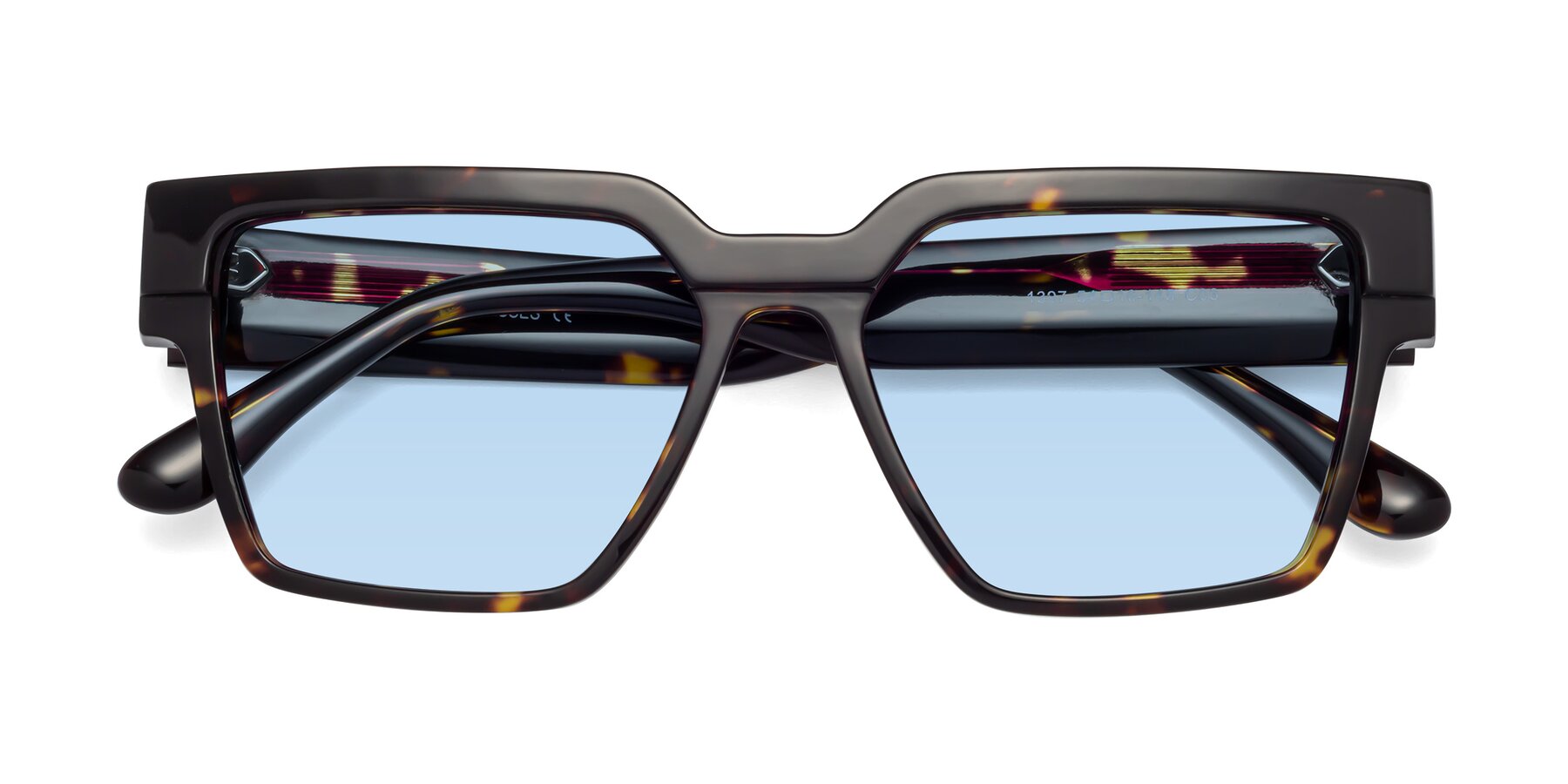 Folded Front of Rincon in Tortoise with Light Blue Tinted Lenses