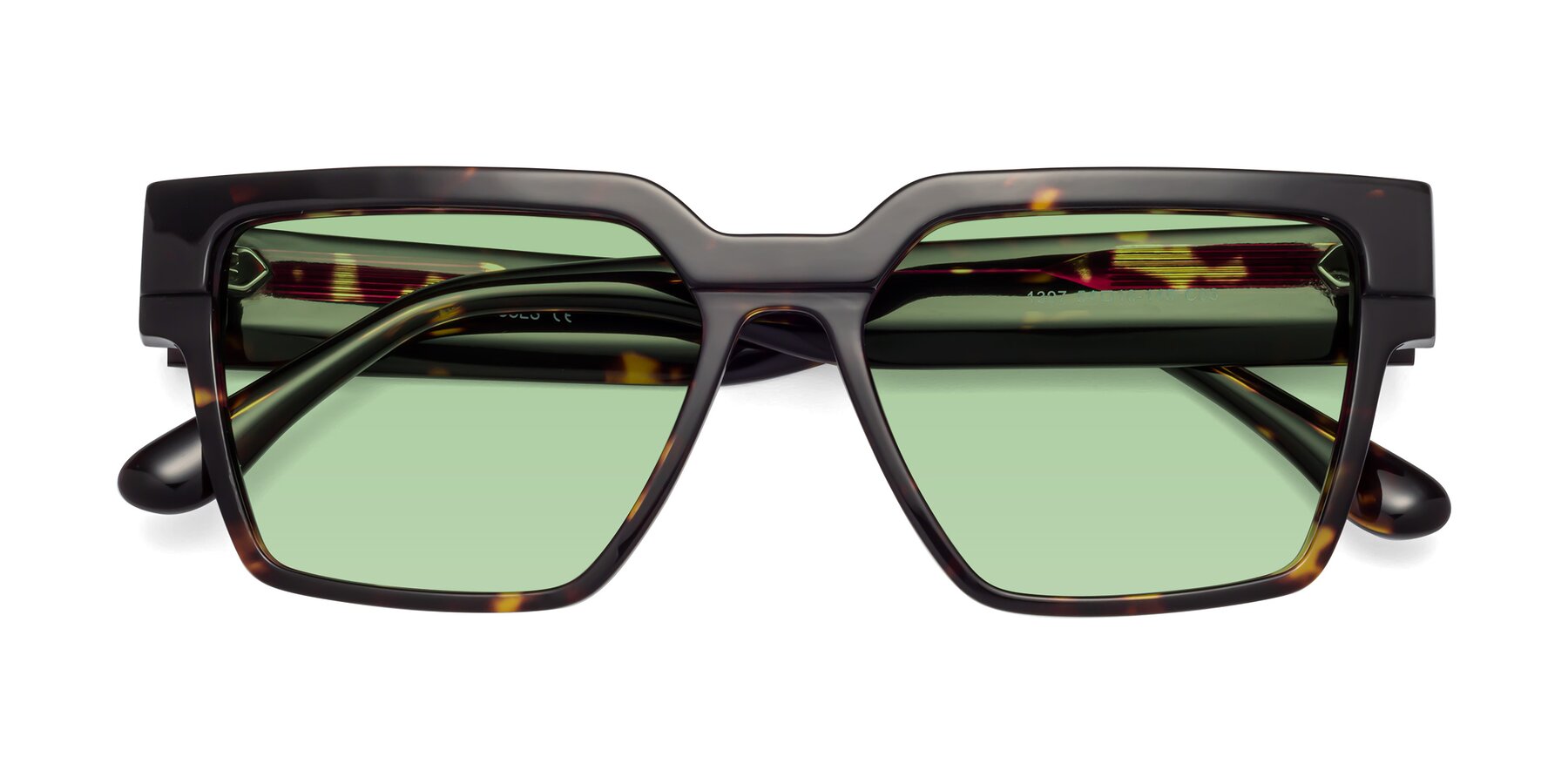 Folded Front of Rincon in Tortoise with Medium Green Tinted Lenses