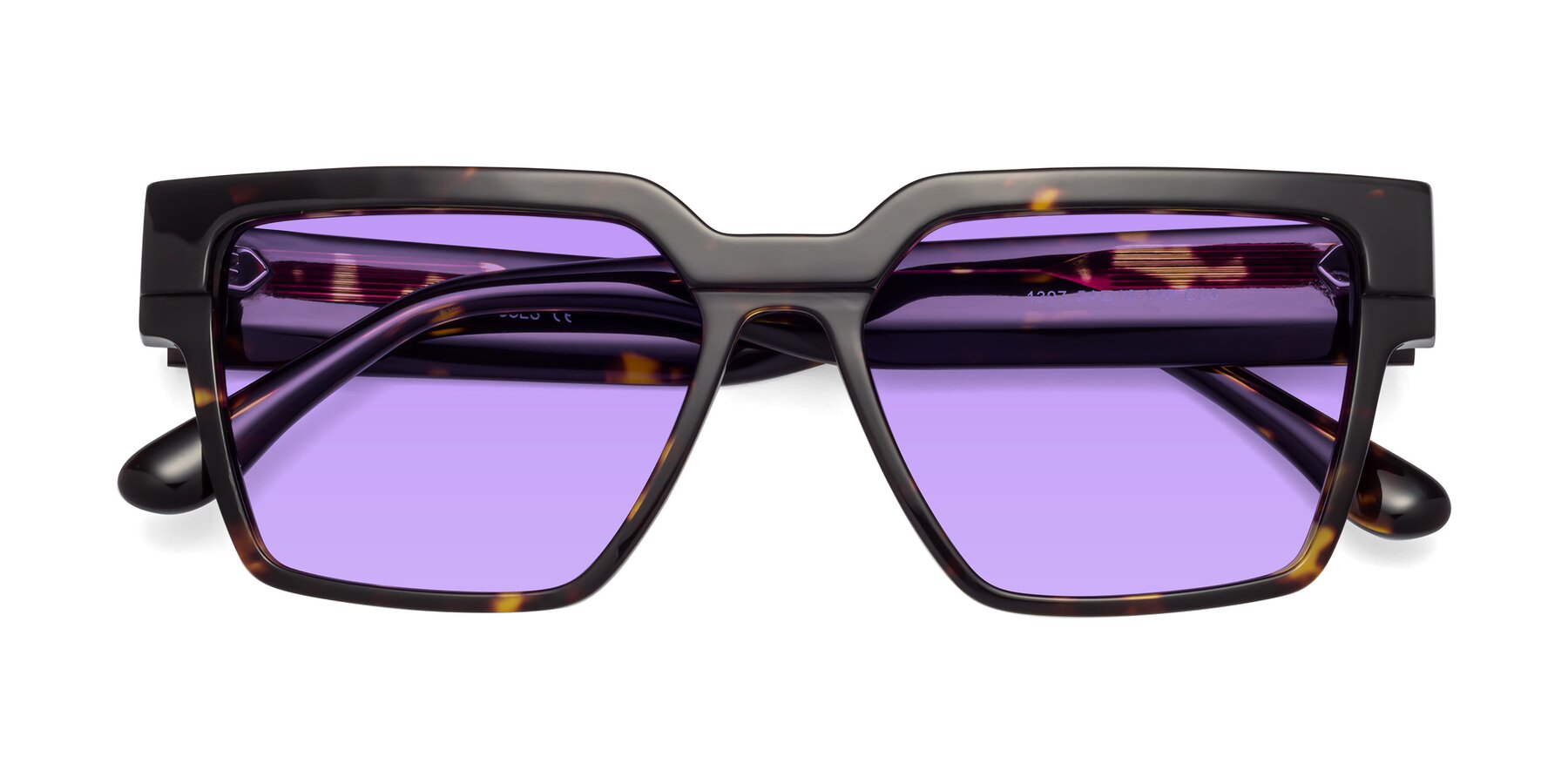 Folded Front of Rincon in Tortoise with Medium Purple Tinted Lenses