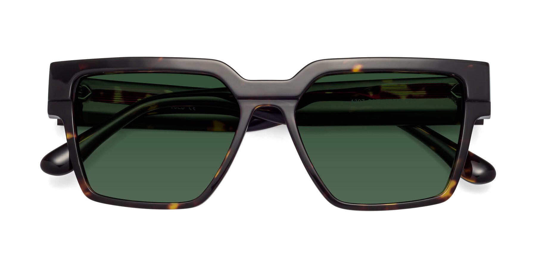 Folded Front of Rincon in Tortoise with Green Tinted Lenses