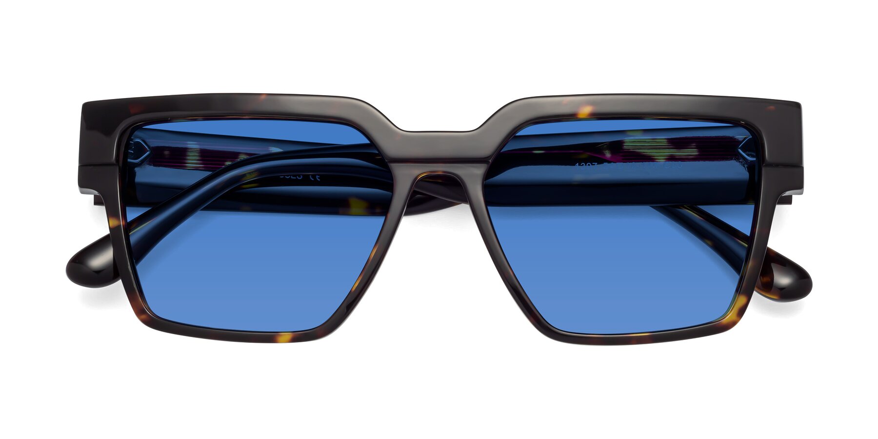 Folded Front of Rincon in Tortoise with Blue Tinted Lenses