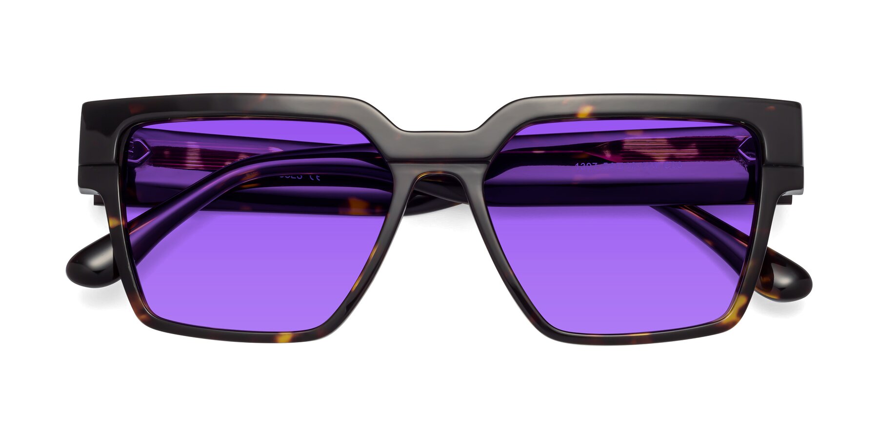 Folded Front of Rincon in Tortoise with Purple Tinted Lenses