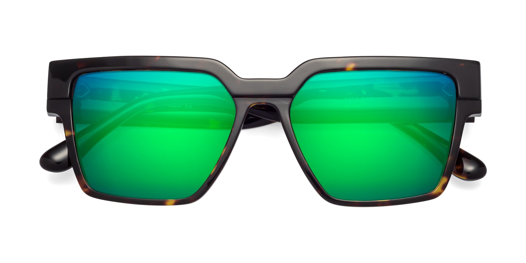 Folded Front of Rincon in Tortoise with Green Mirrored Lenses