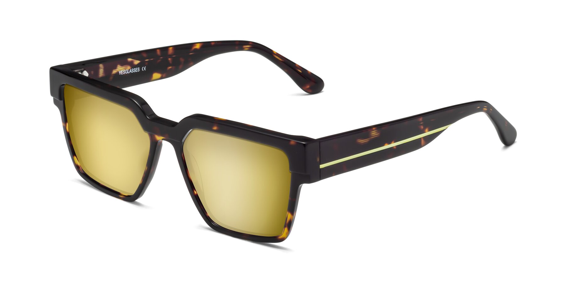 Angle of Rincon in Tortoise with Gold Mirrored Lenses