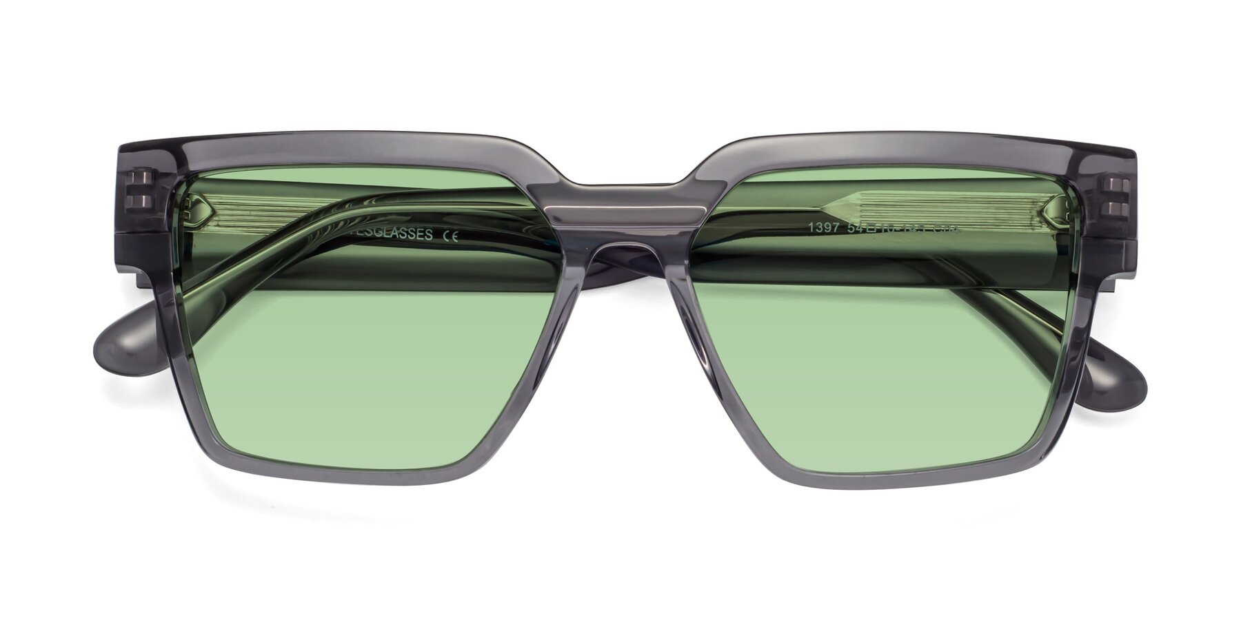 Folded Front of Rincon in Gray with Medium Green Tinted Lenses