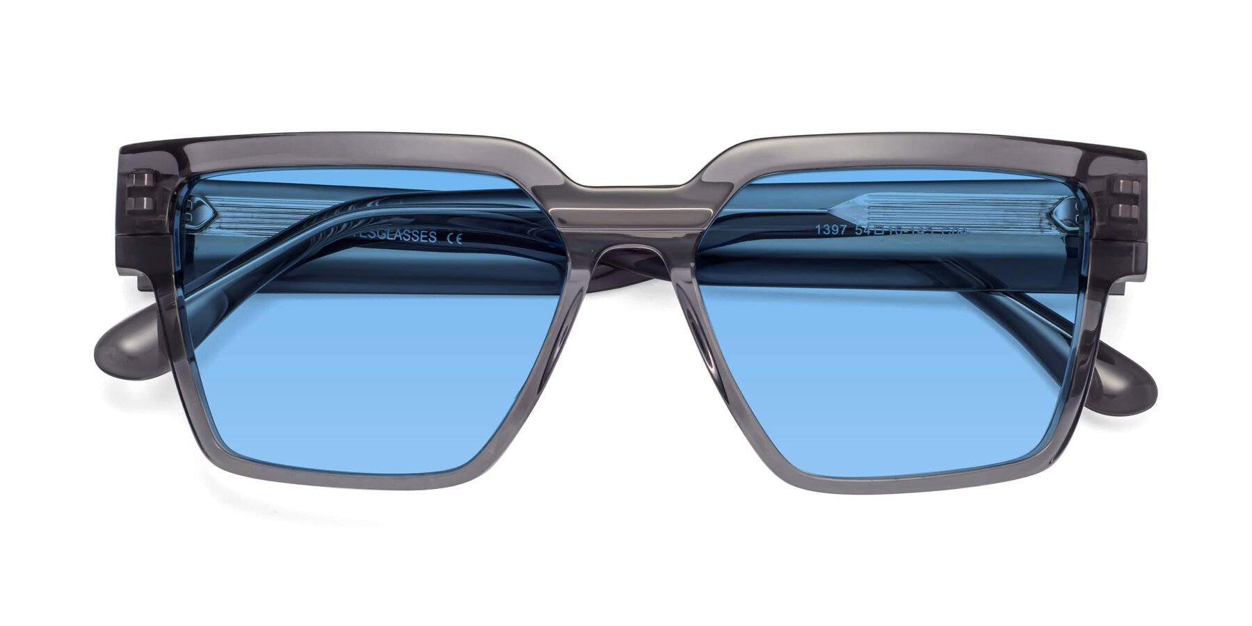 Folded Front of Rincon in Gray with Medium Blue Tinted Lenses