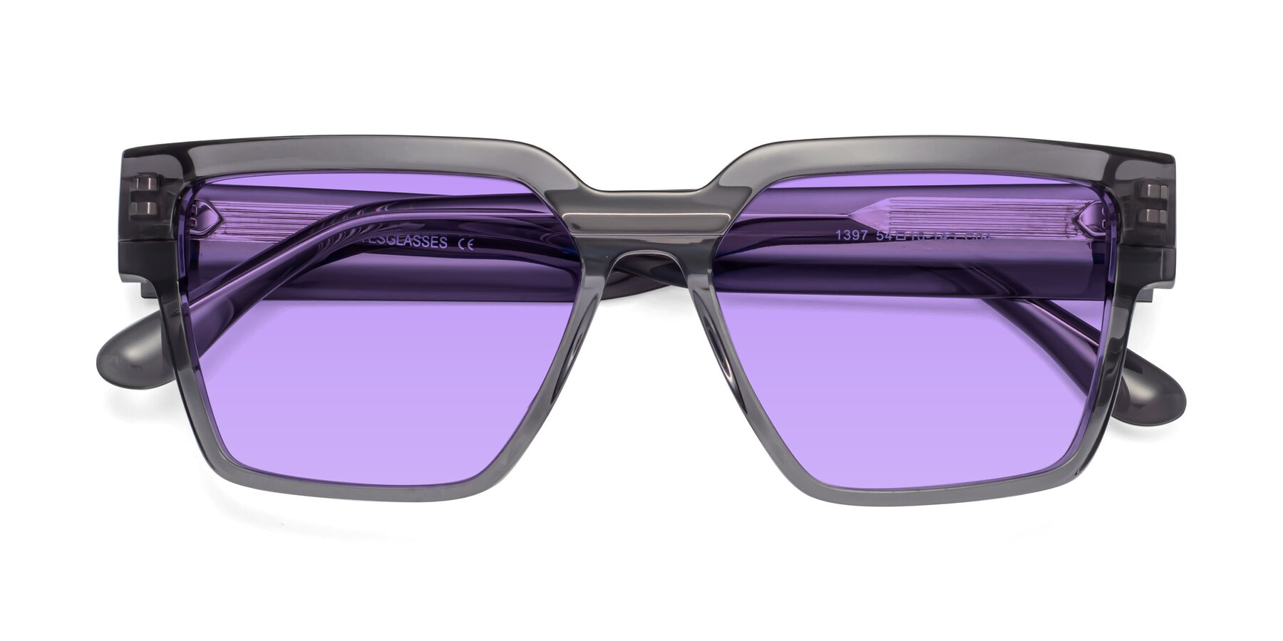 Folded Front of Rincon in Gray with Medium Purple Tinted Lenses
