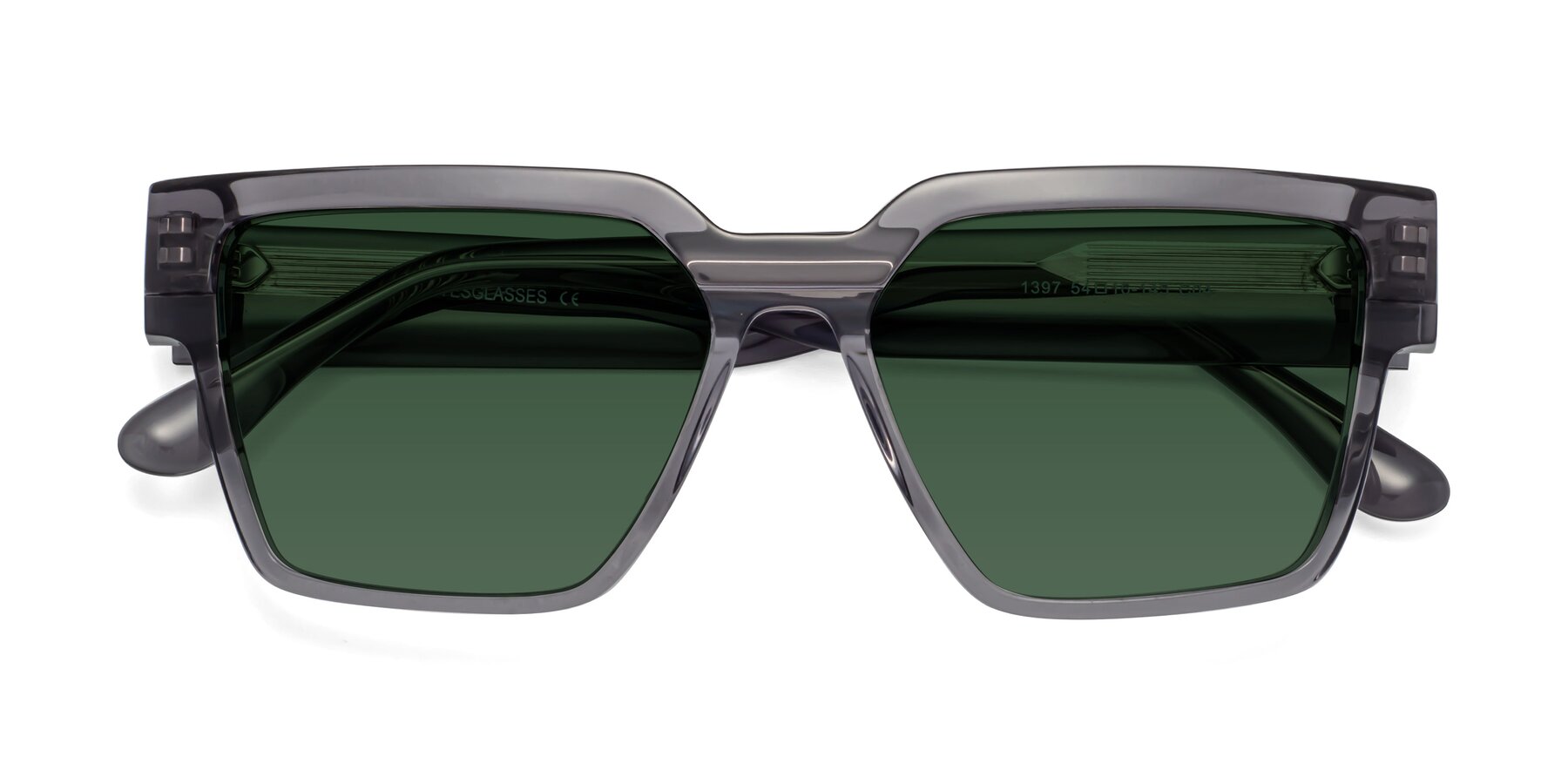 Folded Front of Rincon in Gray with Green Tinted Lenses