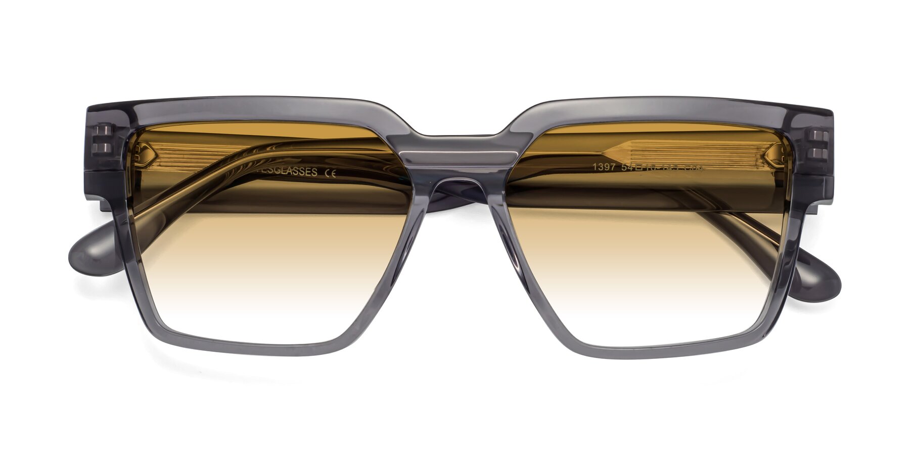 Folded Front of Rincon in Gray with Champagne Gradient Lenses
